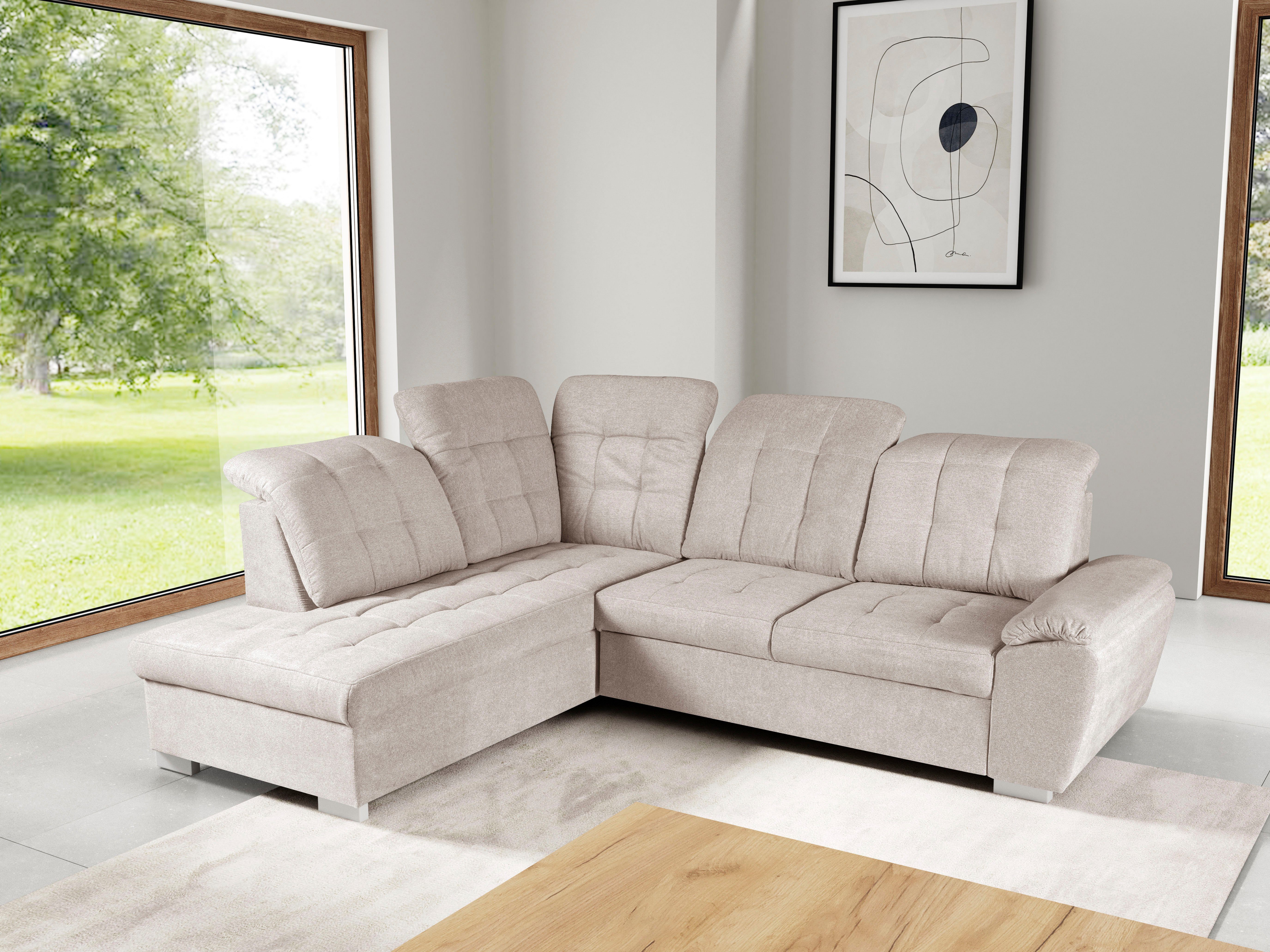 WERK2 Ecksofa Brindisi, Multifunktion, bequem & komfortabel, Breite 263cm, L-Form, mit verstellbaren Kopfteilen, Bettfunktion & Bettkasten