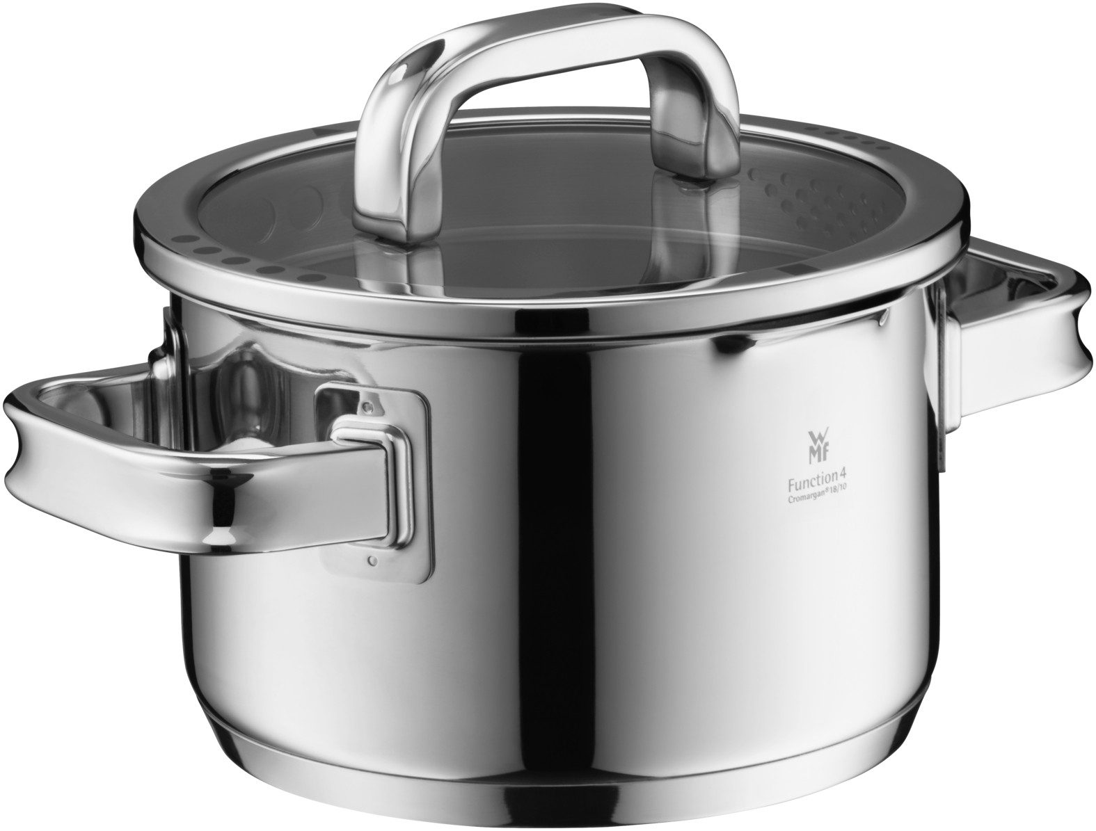 WMF Topf-Set Function 4 Advanced Top-Set, 4-teilig, Cromargan Edelstahl poliert (Induktionstöpfe, 4-tlg., Glasdeckel mit 4 Abgießfunktionen), Innenskalierung