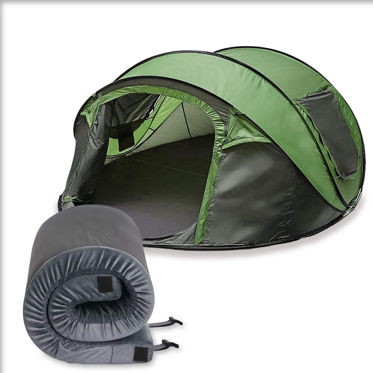Bikerzelt Set Wurfzelt 4-5 Personen + Rollbare Matratze 55 x 170 cm grau MZ1