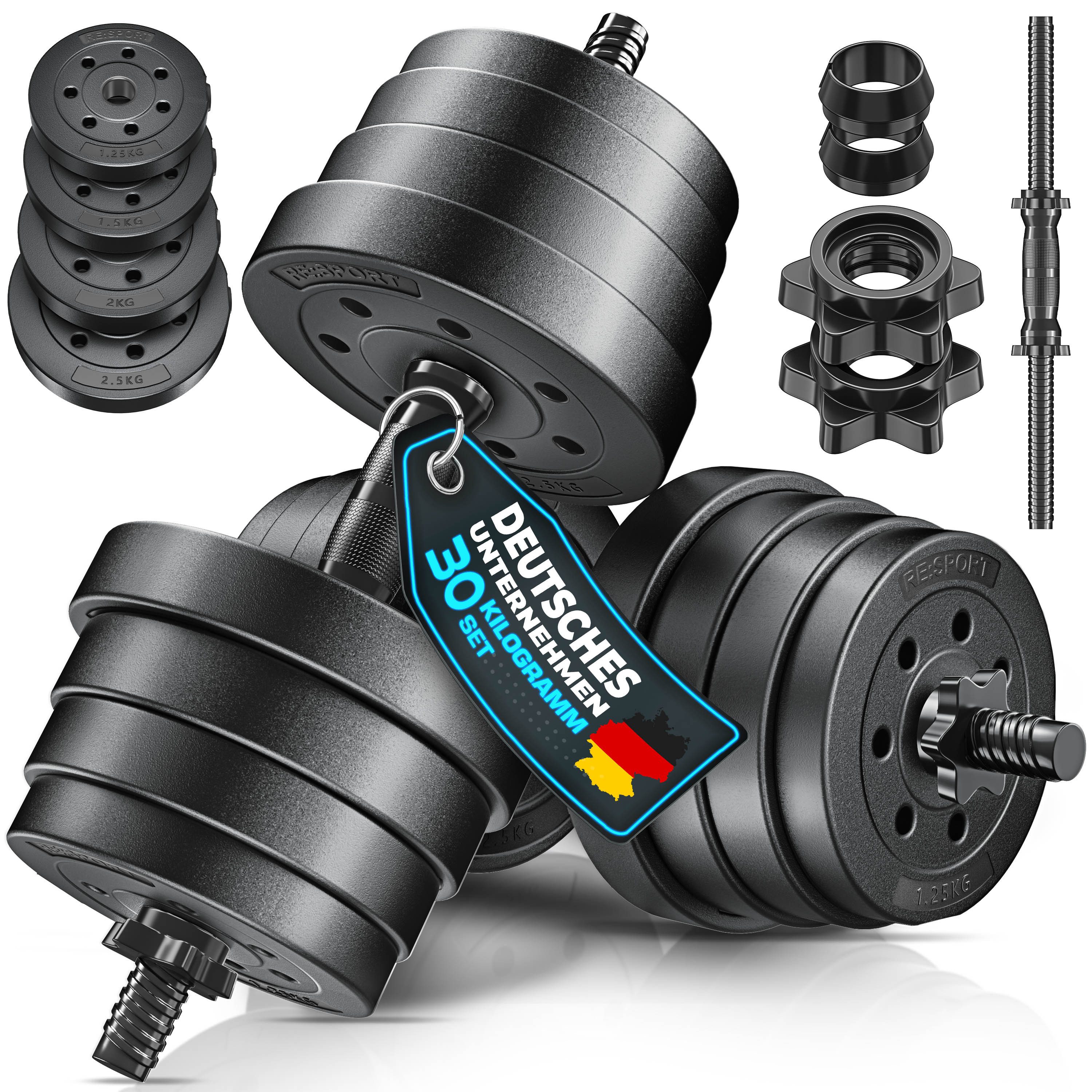RE:SPORT Hantel RE:SPORT® Kurzhantel Set 15 - 40 kg Hantelset Hantel Krafttraining, (für Muskelaufbau, Workout & Zuhause, mit Gewichten & 4 Sternverschlüsse Fitness Kurzhantel), Hanteln Set verstellbar mit 2 Kurzhanteln Hantel