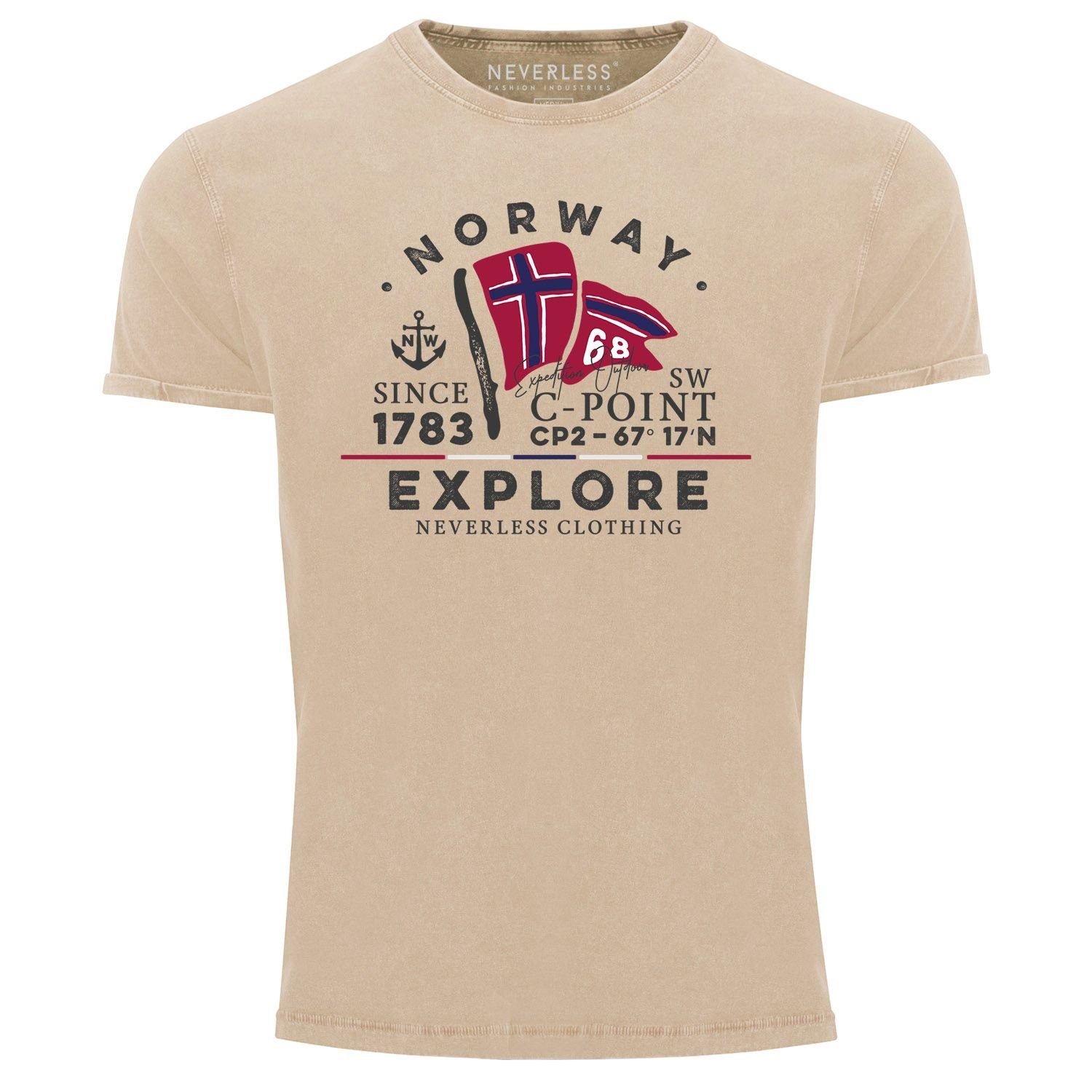 Neverless Print-Shirt Herren Vintage Shirt Norway günstig online kaufen