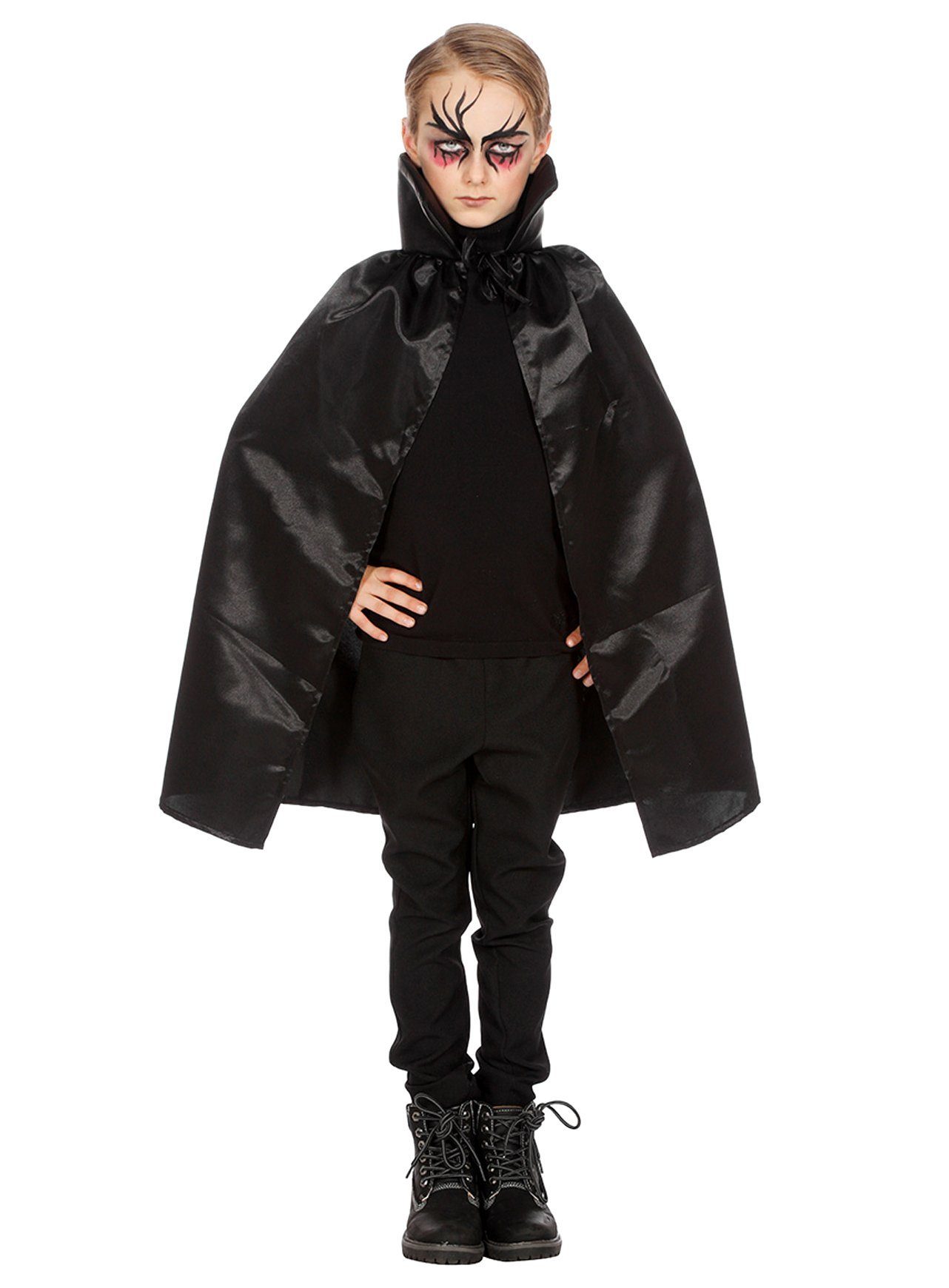 Metamorph Kostüm Schwarzes Vampircape für Kinder, Glänzender Umhang für kleine Blutsauger