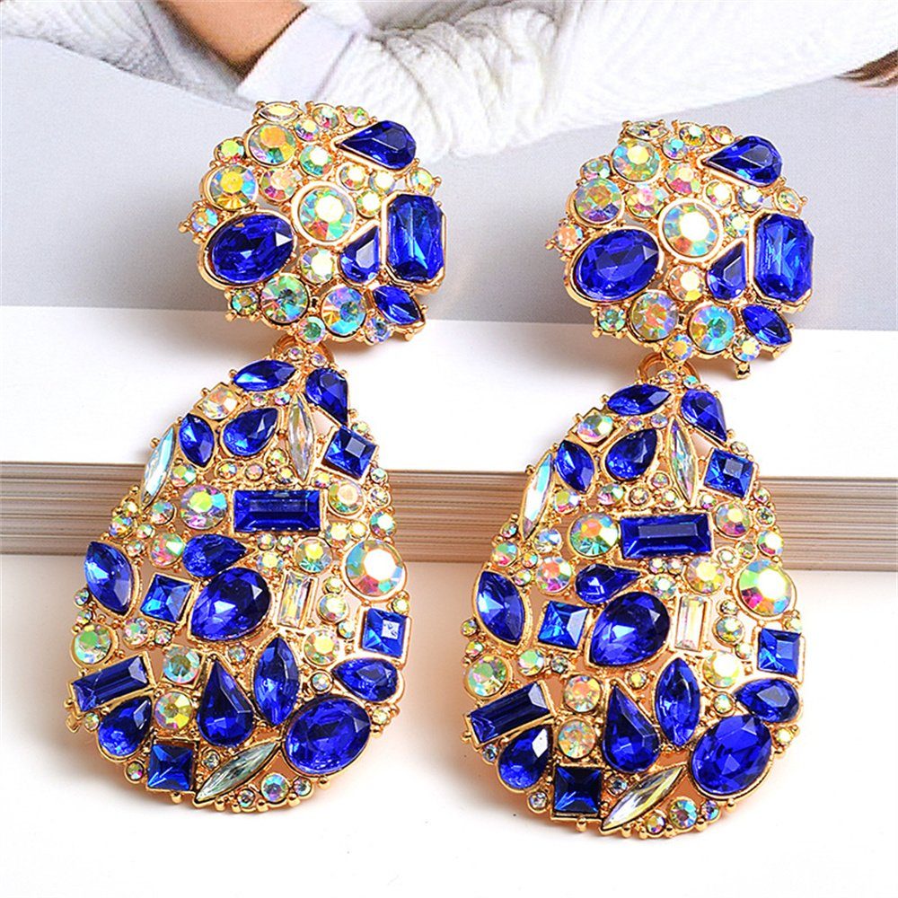 Dekorative Paar Ohrhänger Paar Ohrringe mit Strasssteinen, funkelnde Ohrringe Blau