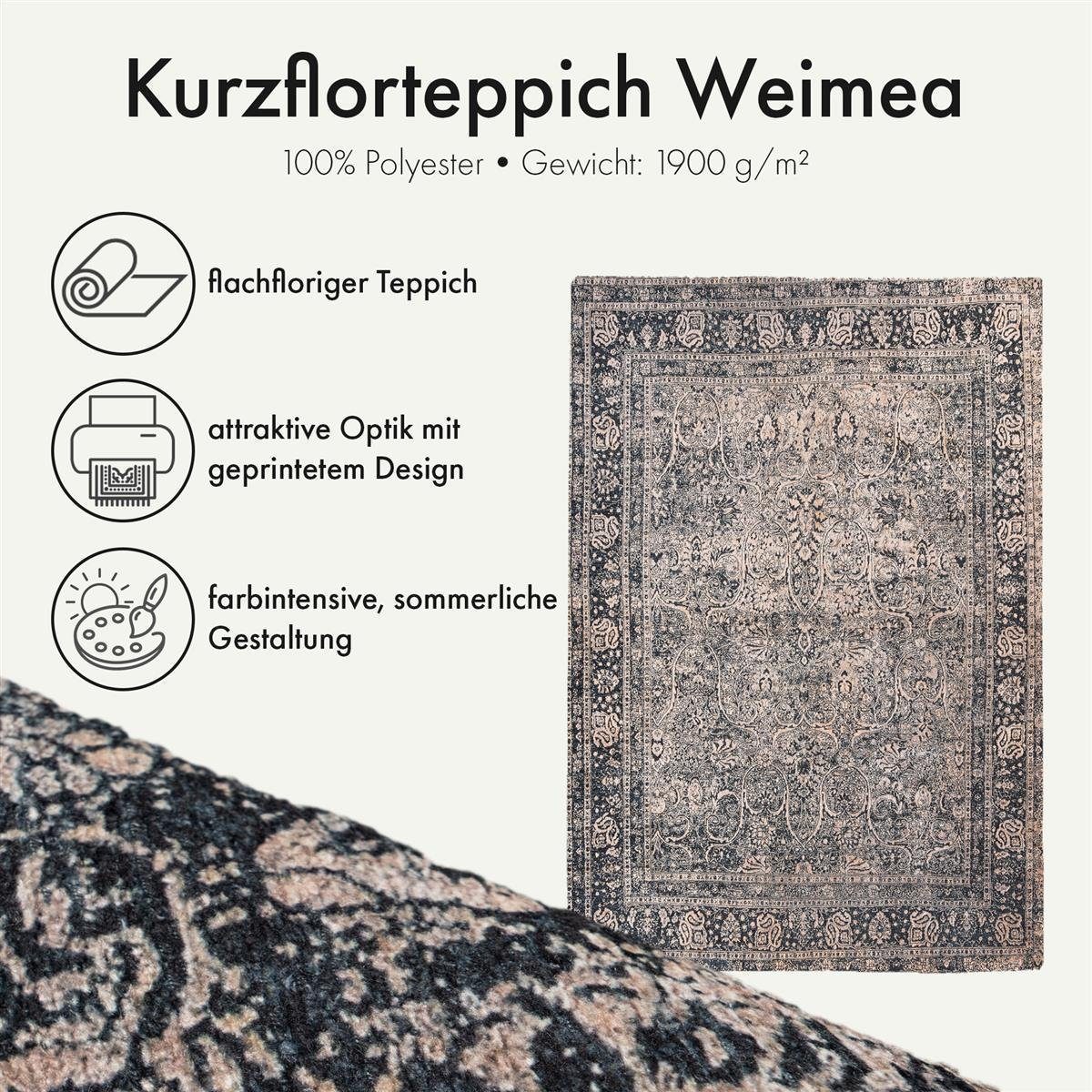 Qiyano Teppich Kurzflorteppich Weimea 100 Schwarz günstig online kaufen