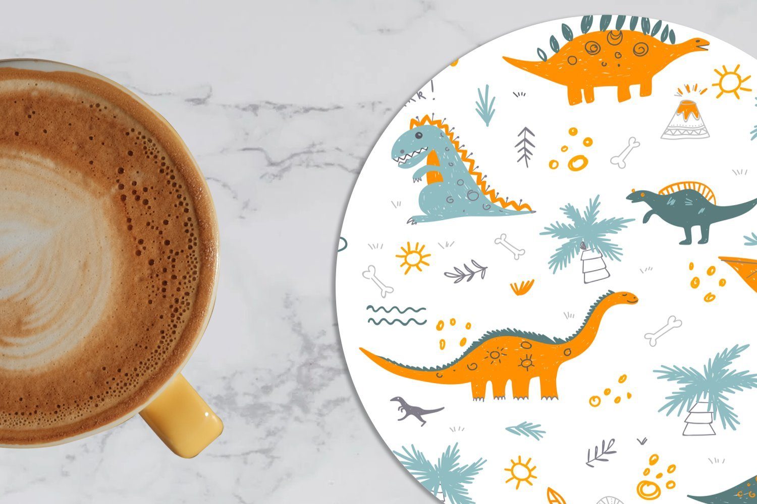 MuchoWow Glasuntersetzer Dinosaurier Korkuntersetzer, Tassenuntersetzer, Zubehör 6-tlg., - für Tasse, Kinderzimmer, Getränkeuntersetzer, Gläser, Becher - Orange