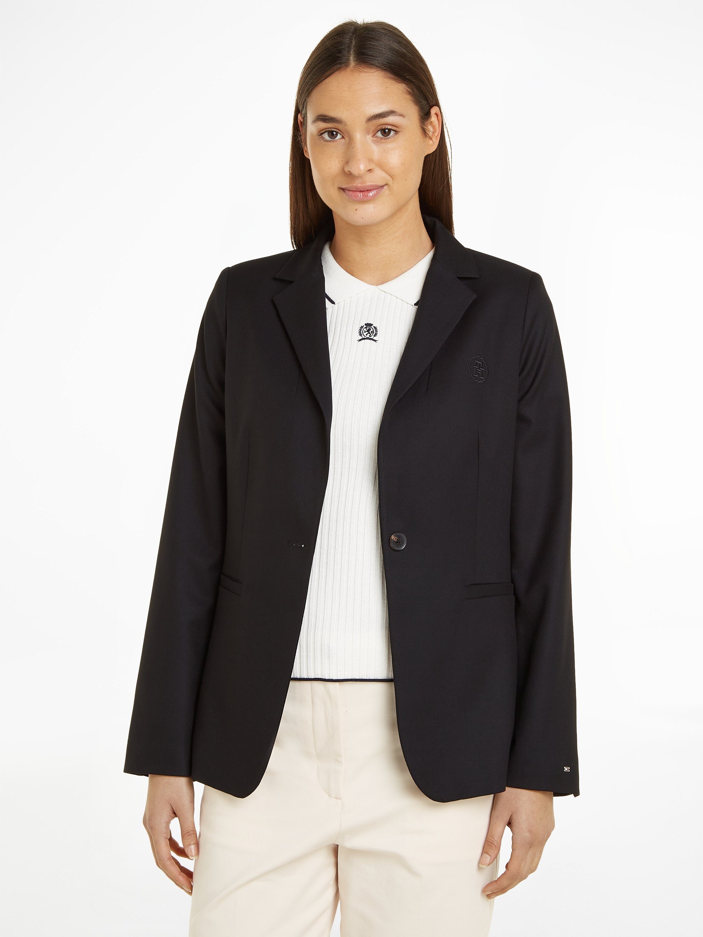 Viele neue Artikel verfügbar Tommy Hilfiger Longblazer CORE BLAZER Black SMD SB REGULAR Logostickerei mit