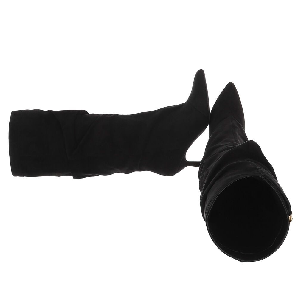 Ital-Design Damen Kniehohe Stiefel mit Absatz und Wickeloptik Stiefel (92214357) Pfennig-/Stilettoabsatz Stiefel in Schwarz