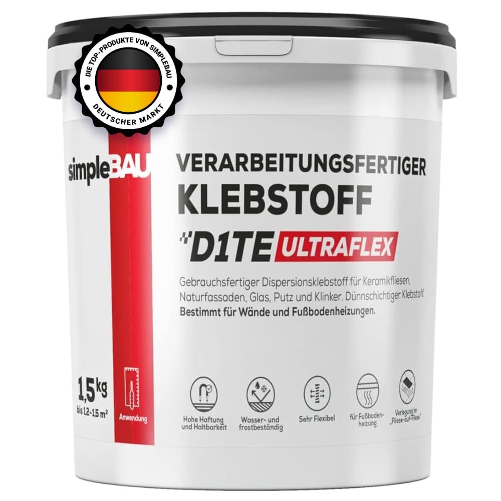 simpleBAU Dichtstoff Klebstoff D1TE ULTRAFLEX 1,5kg – Gebrauchsfertiger Fliesenkleber