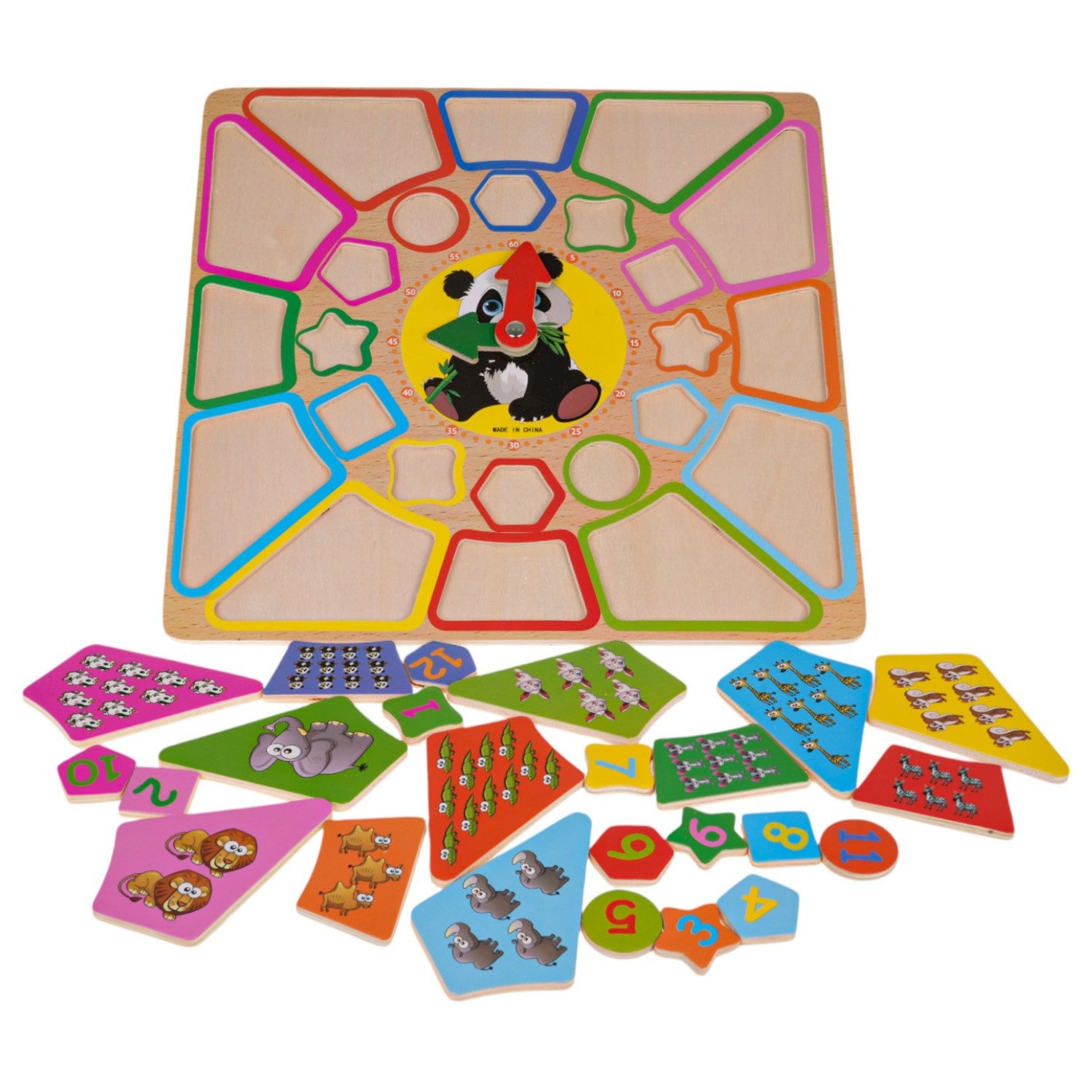 Ramiz Lernspielzeug Lernuhr Steckpuzzle Motorikbrett (Spar-Set, 1-St., 30 x 30 x 1 cm bunt), Uhr mit beweglichen Zeigern, Steckpuzzle, Holz