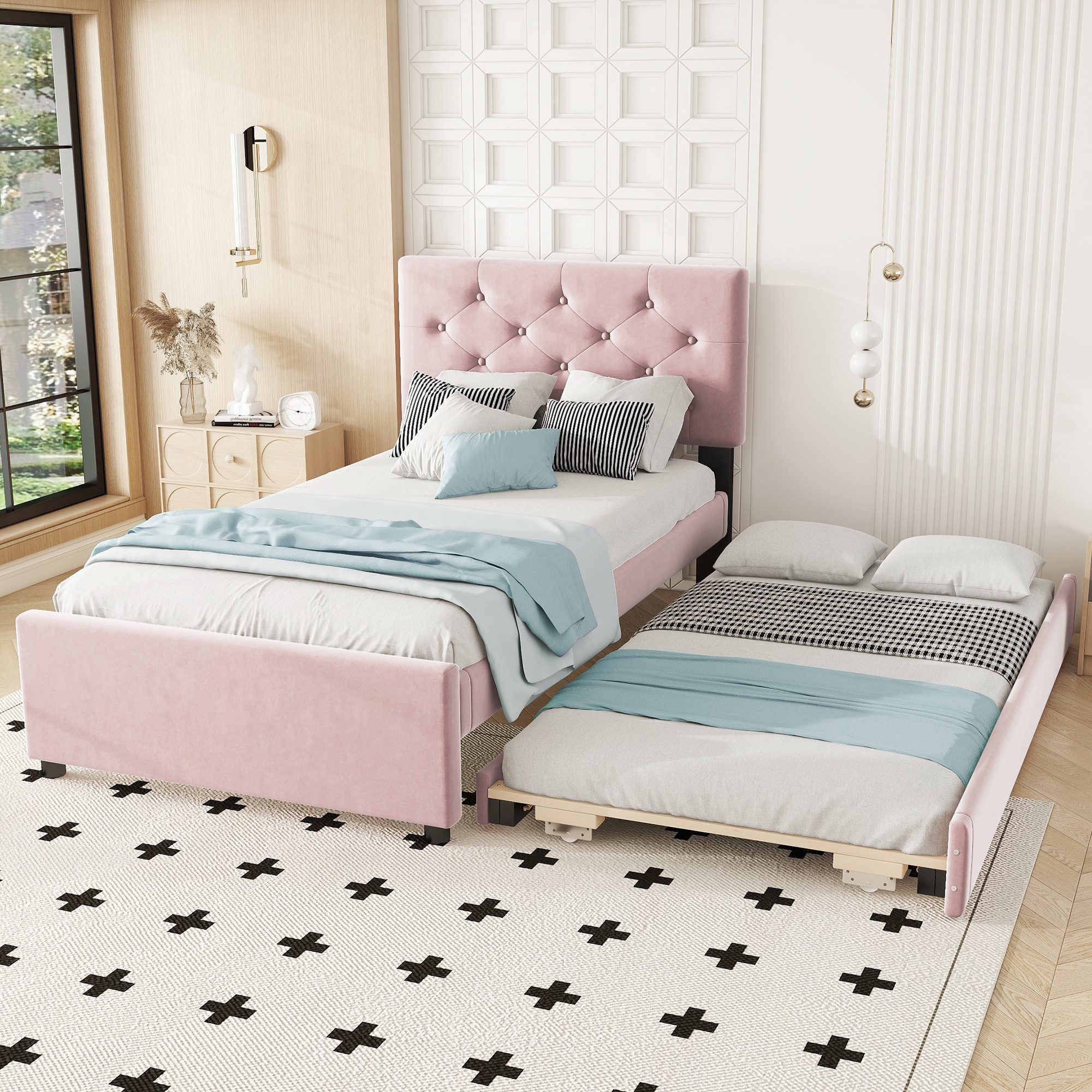 Flieks Polsterbett, Kinderbett 90x200cm mit Ausziehbett 90x190cm und Latten günstig online kaufen