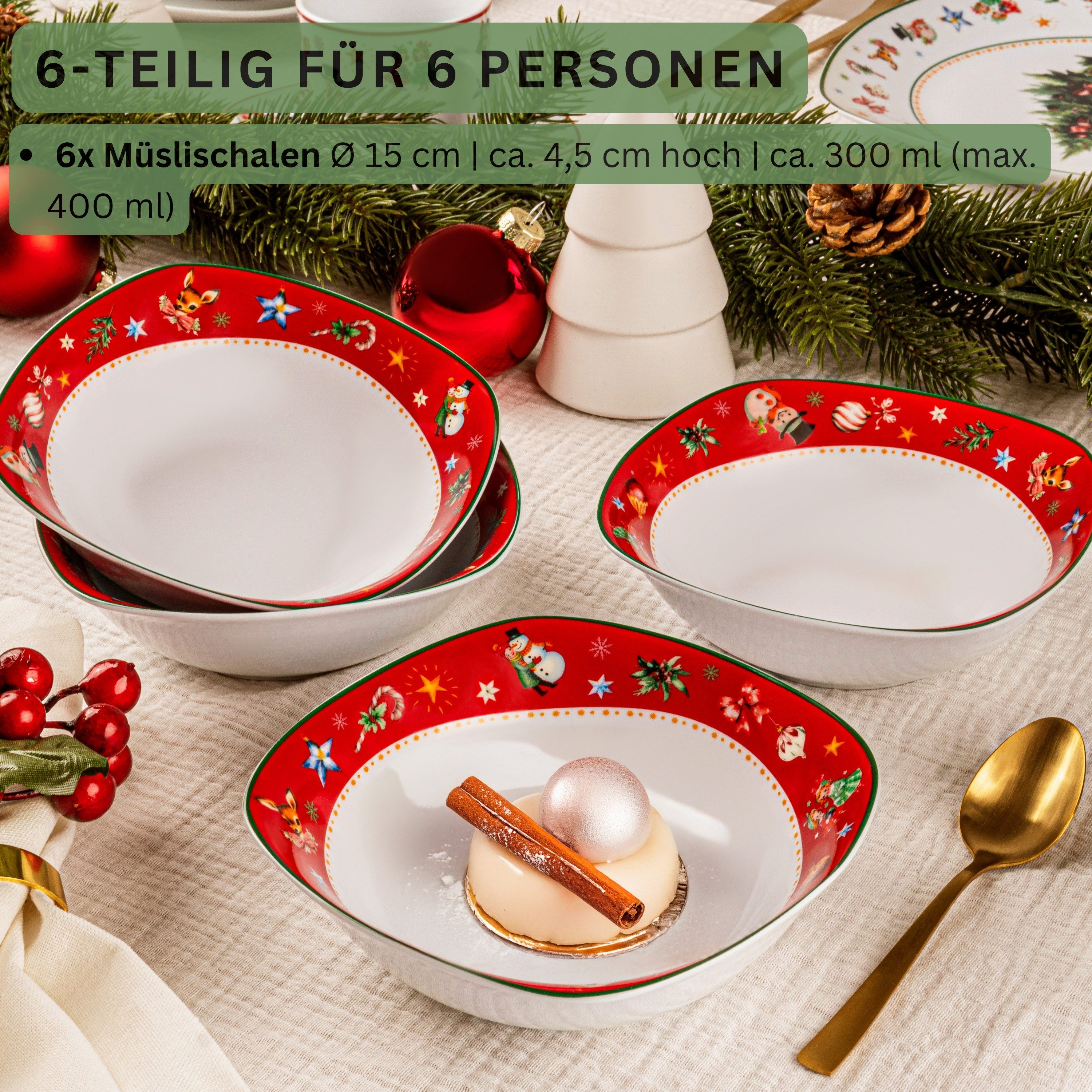 SÄNGER Müslischale Bilgola, Porzellan, (Set, 6-tlg), Christmas Design, 6x Müslischalen, Erweiterbar, PREMIUM COLLECTION