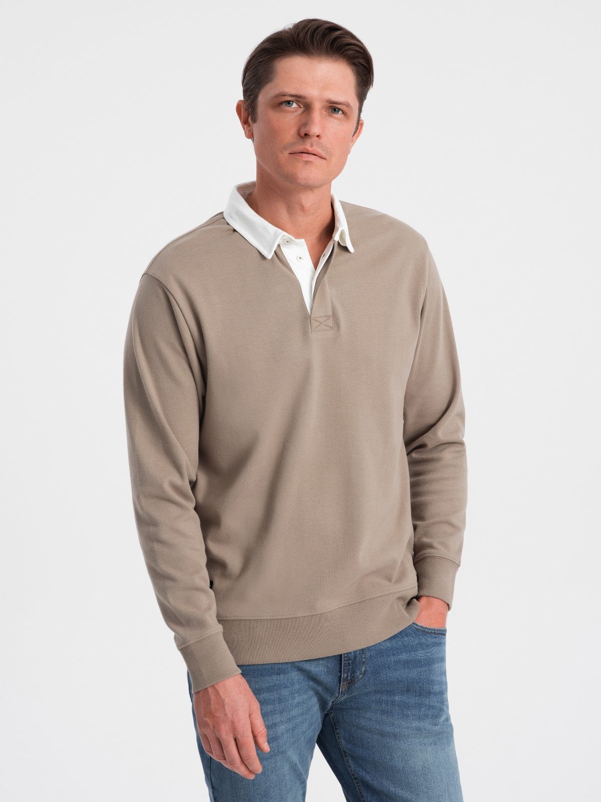 Sweatshirt Sweatshirt für Männer mit weißem Polokragen
