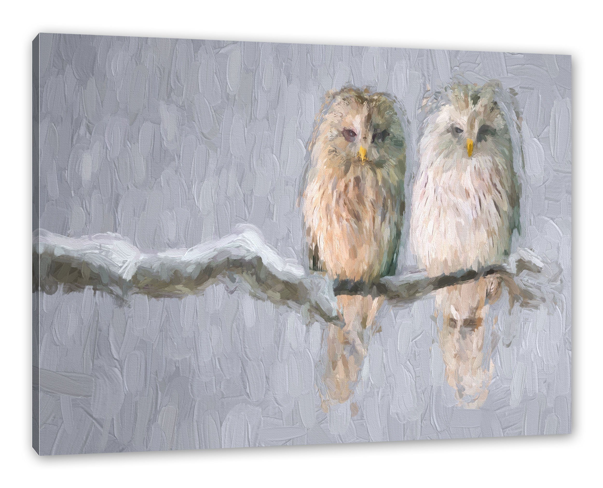 Pixxprint Leinwandbild Eulen in Winterlandschaft, Eulen in Winterlandschaft (1 St), Leinwandbild fertig bespannt, inkl. Zackenaufhänger