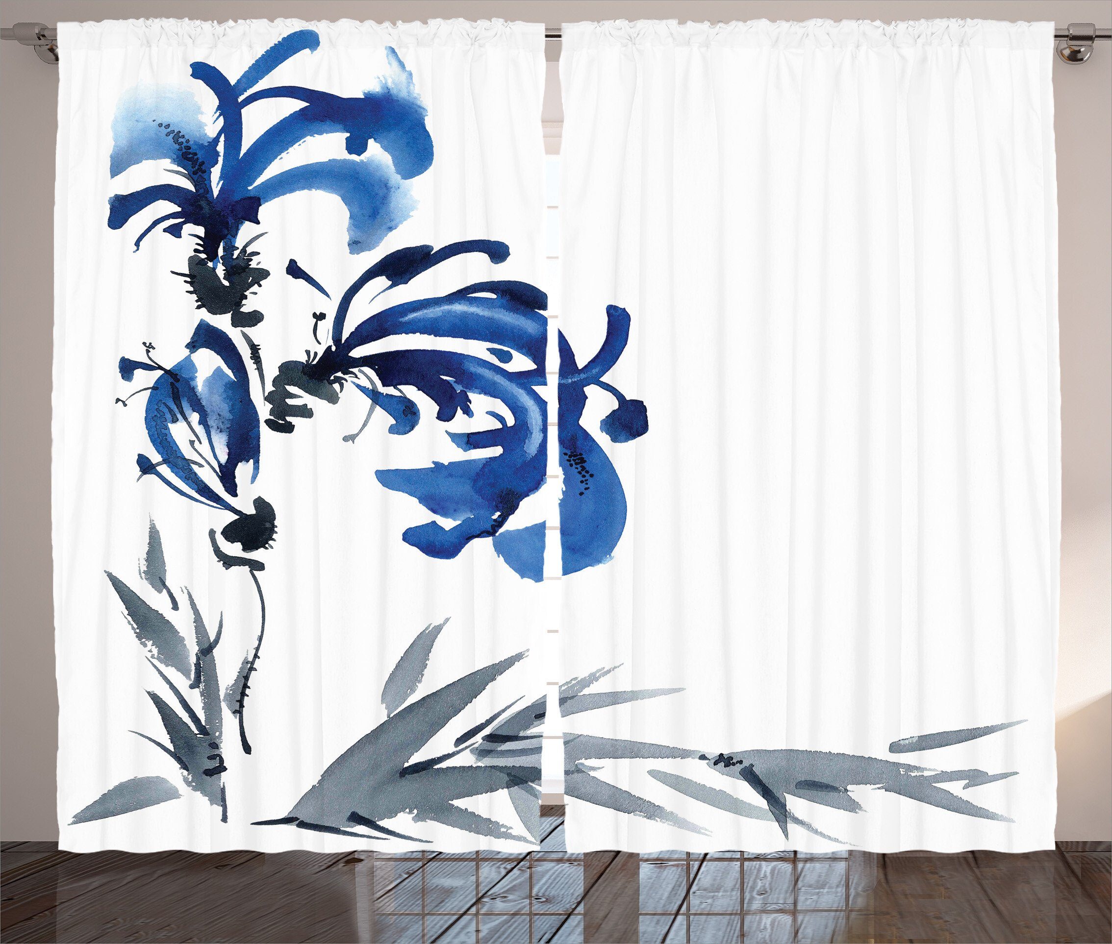 Gardine Schlafzimmer Kräuselband Vorhang mit Schlaufen und Haken, Abakuhaus, orientalisch Brushstroke Kunstwerk
