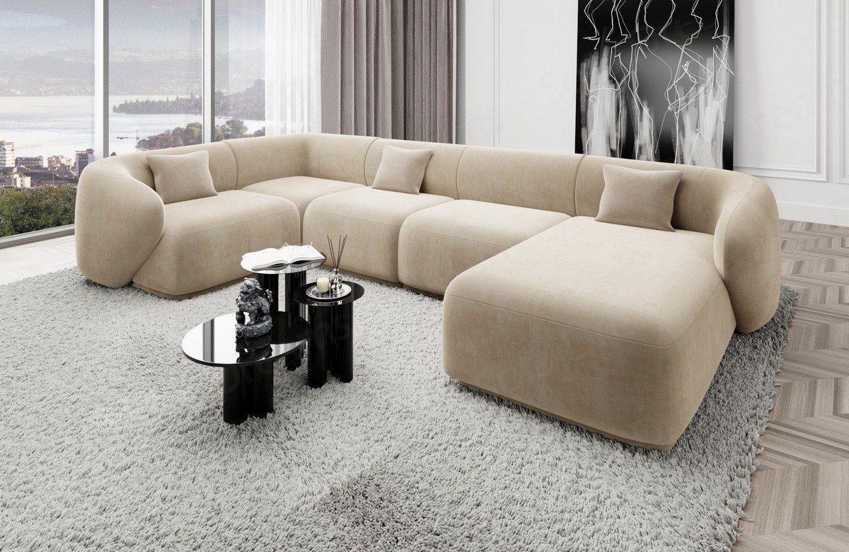 Sofa Dreams Wohnlandschaft Designer Stoff Sofa Marbella U Form Samtstoff Stoffsofa, Loungesofa