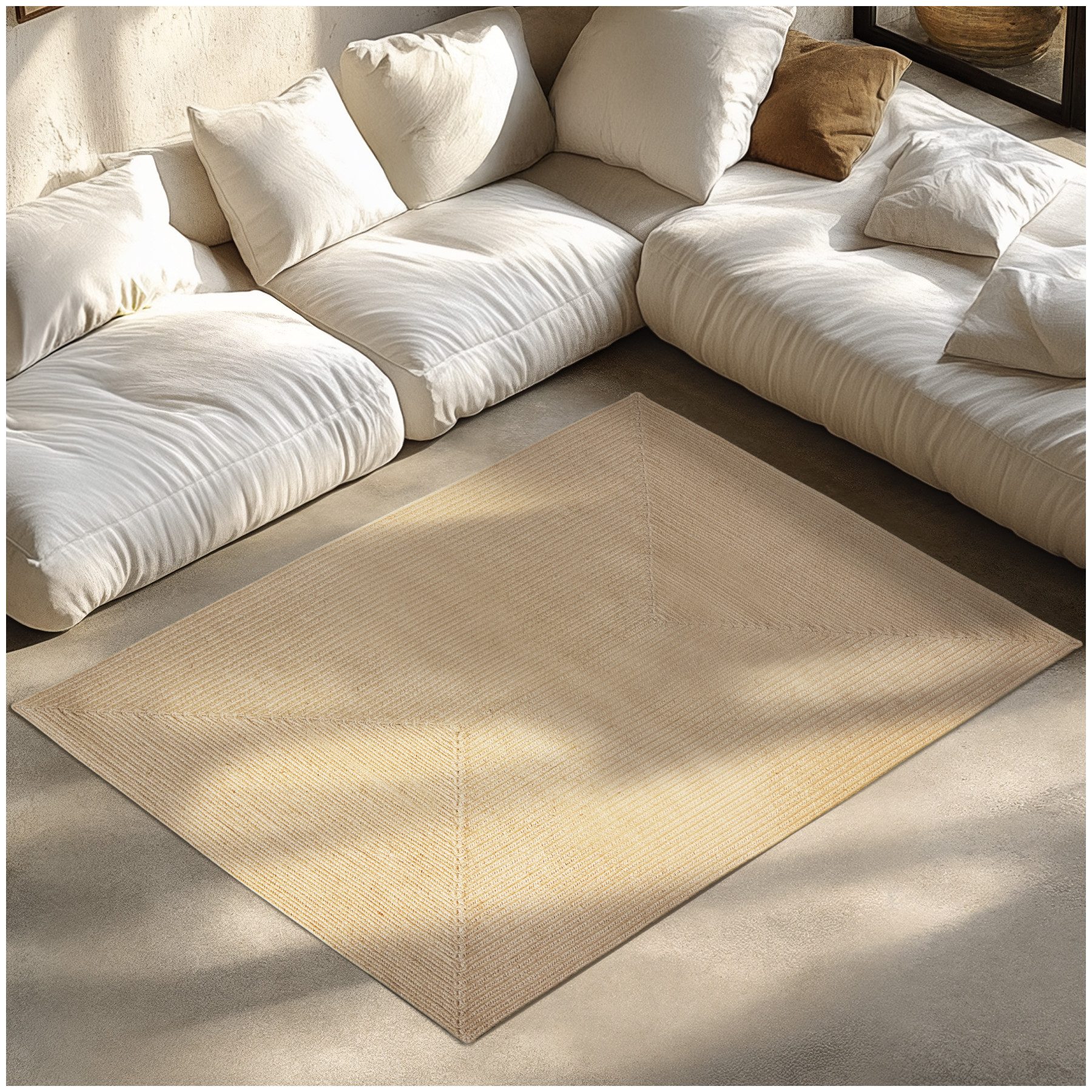 tectake Teppich Naturfaser-Läufer 170 x 120 cm Boho für innen & außen pflegeleicht, Rechteck, Höhe: 0,50 mm, strapazierfähig, flach, aus Jute- und Kunstfasern gefertigt
