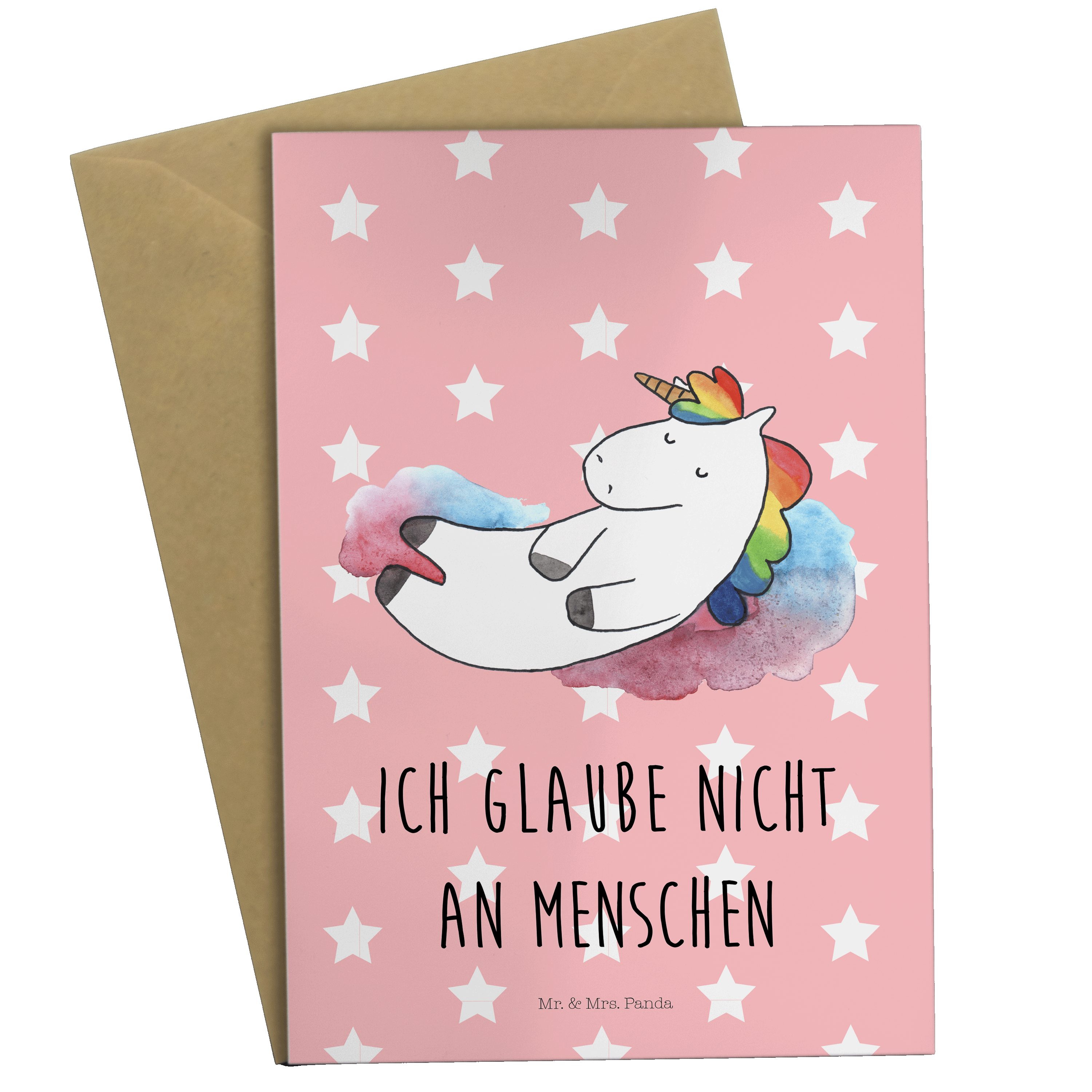 Wolke 7 Grußkarte Geschenk, Einhorn Mr. Mrs. Panda - Deko, Ei & Einhorn Menschen, Pastell Rot -