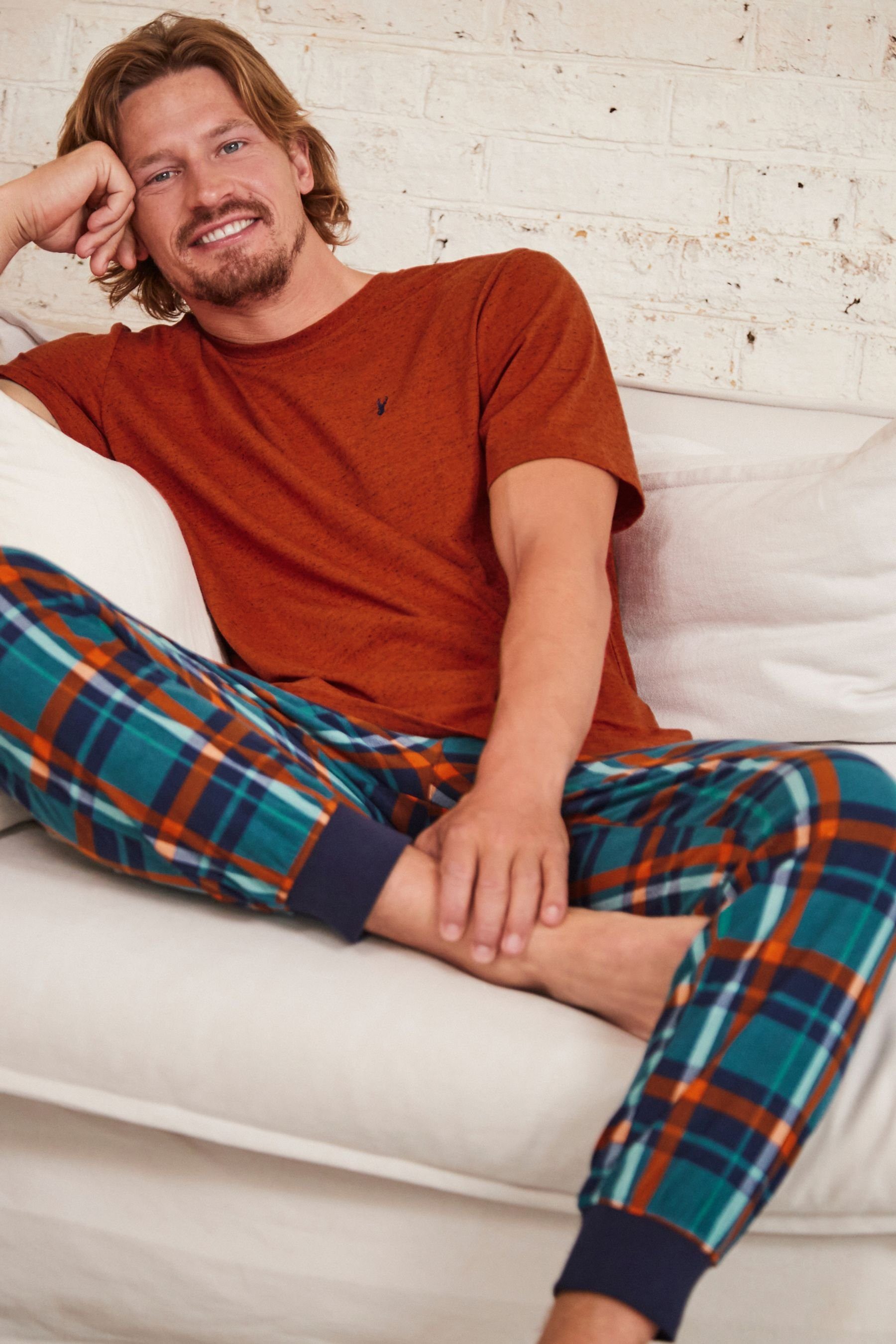 MotionFlex Schlafanzug Next Pyjama Bündchen Kuscheliger tlg) (2 Check Orange/Green mit