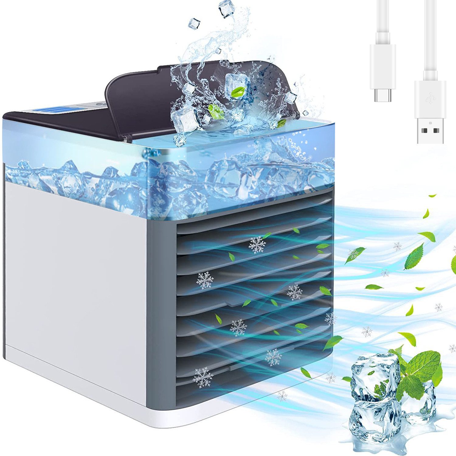 MOPUEA Ventilatorkombigerät Luftkühler/Befeuchter/Ventilator Smart 4-in-1, Innovativer wassergekühlter Sprühklimaventilator