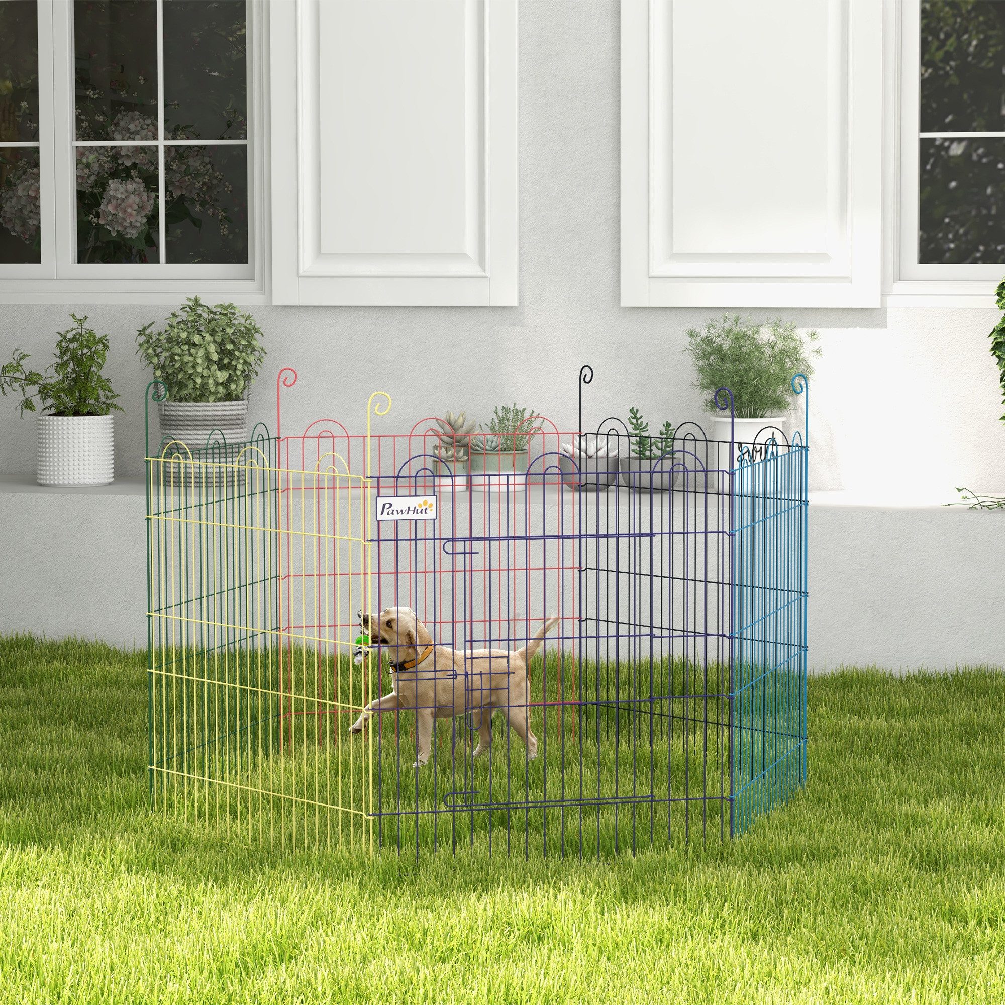 PawHut Freigehege Welpenlaufstall 6-teilig 60 cm hoch Welpenauslauf, für Haustiere, Bunt