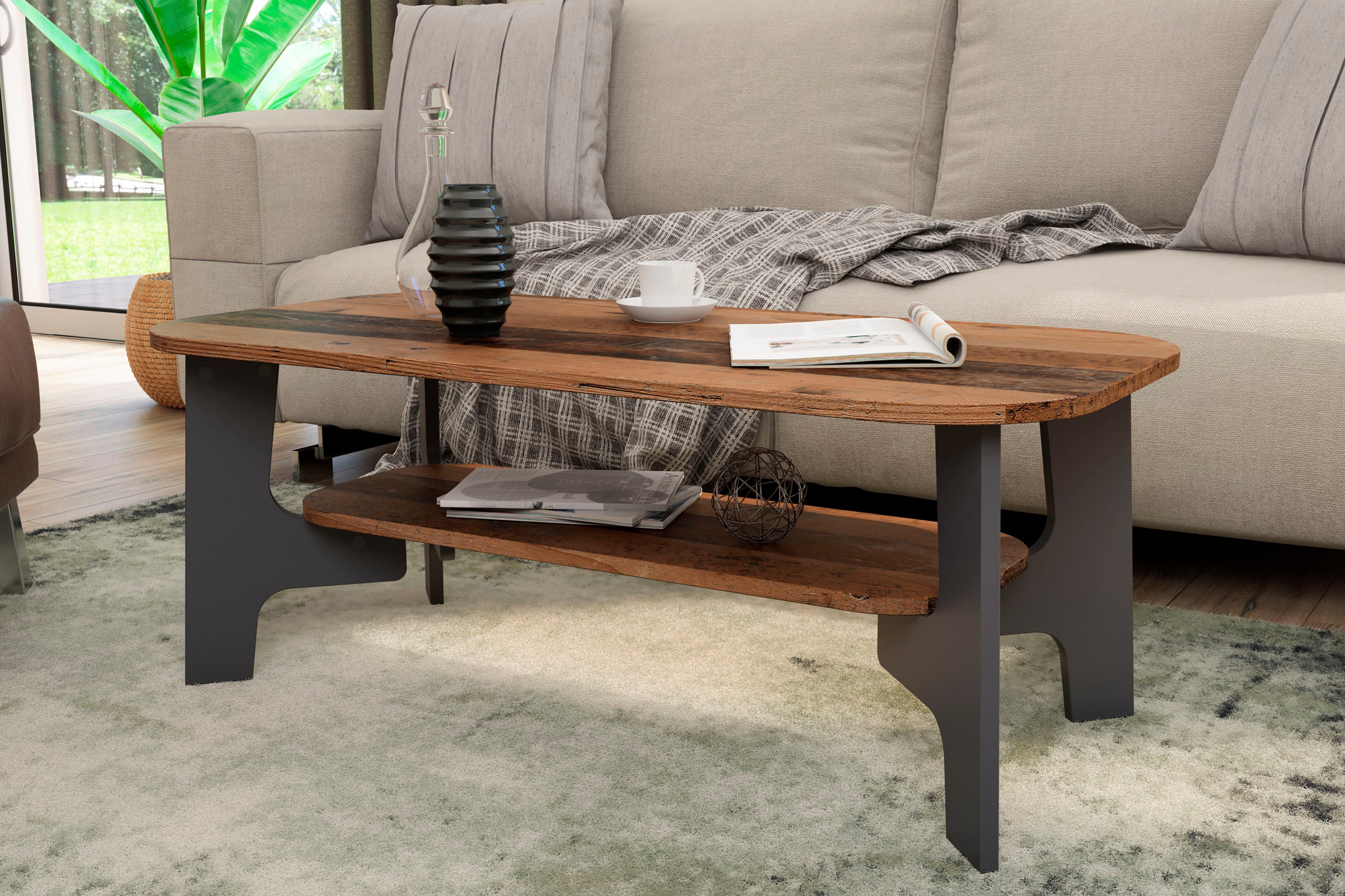 byLIVING Couchtisch JONNY, Tischplatte Artisan Eiche o. Old Wood, Gestell anthrazit, Ablageboden