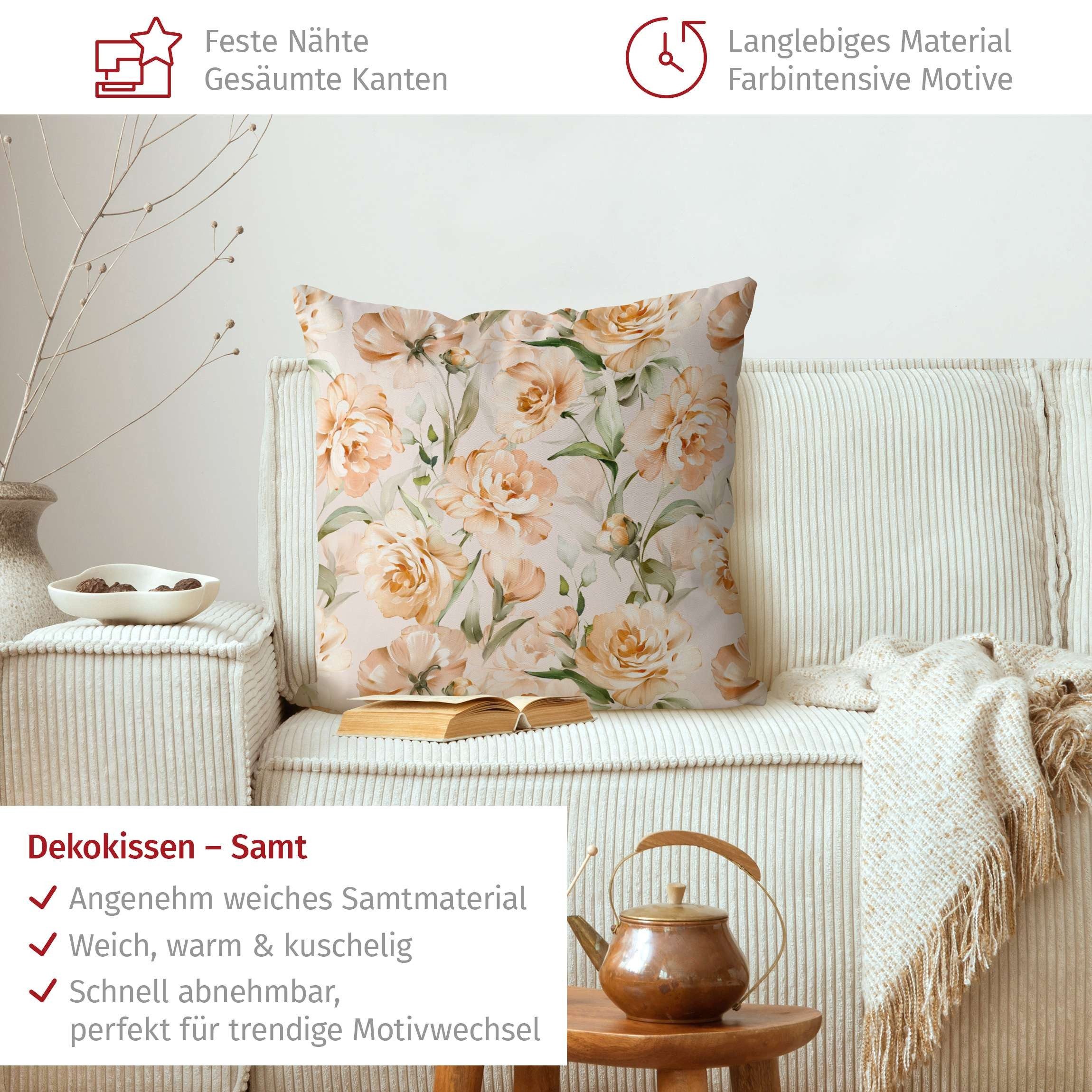 Bilderdepot24 Dekokissen drinnen Kissenhülle/ Sofakissen/ Zierkissen Kissenhülle beige Blumen, Bezug Aquarell mit / ohne Füllung Zierkissen Outdoor Sofa Bett