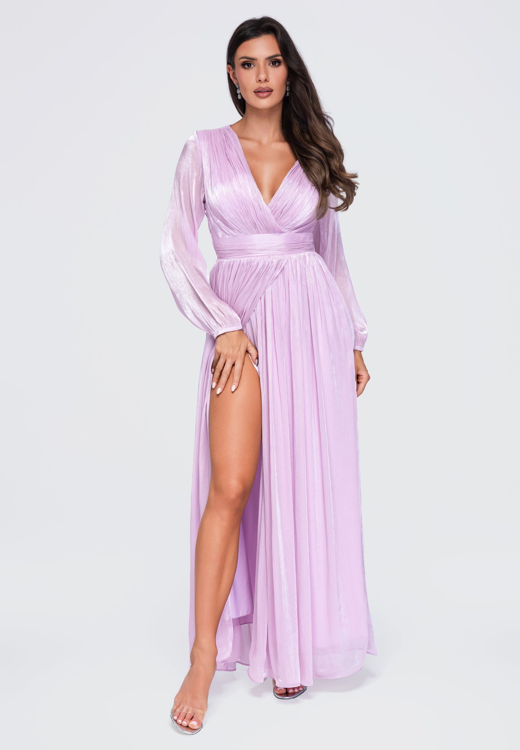 OMBRE Abendkleid Damen Abendkleid Maxi mit V-Ausschnitt Violett M (kein Set, 1-tlg) in Unifarbe