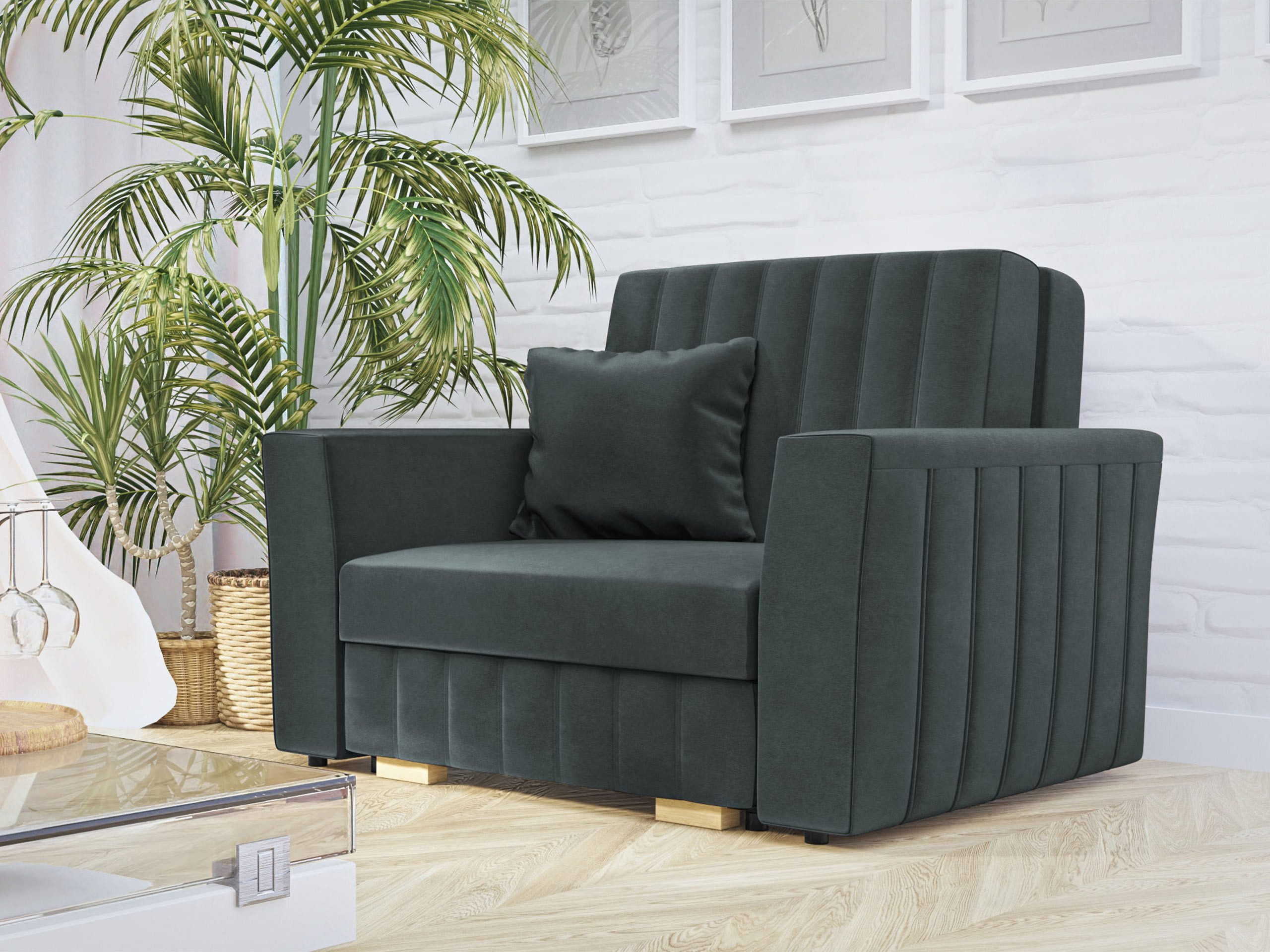 MIRJAN24 Schlafsofa Viva Glam I, mit Bettkasten und Schlaffunktion, einsitzer Bettsofa inkl. Kissen, Sofagarnitur