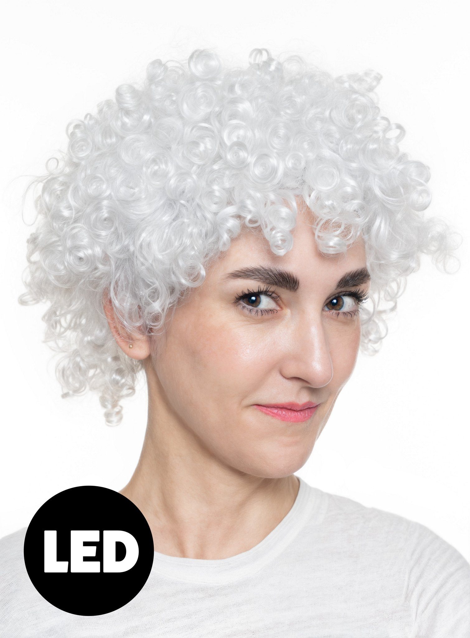 Metamorph Kostüm-Perücke BLINKENDE LED Clownsperücke - Karneval Fasching, Wuschelige, kurze Locken mit bunten Leuchten