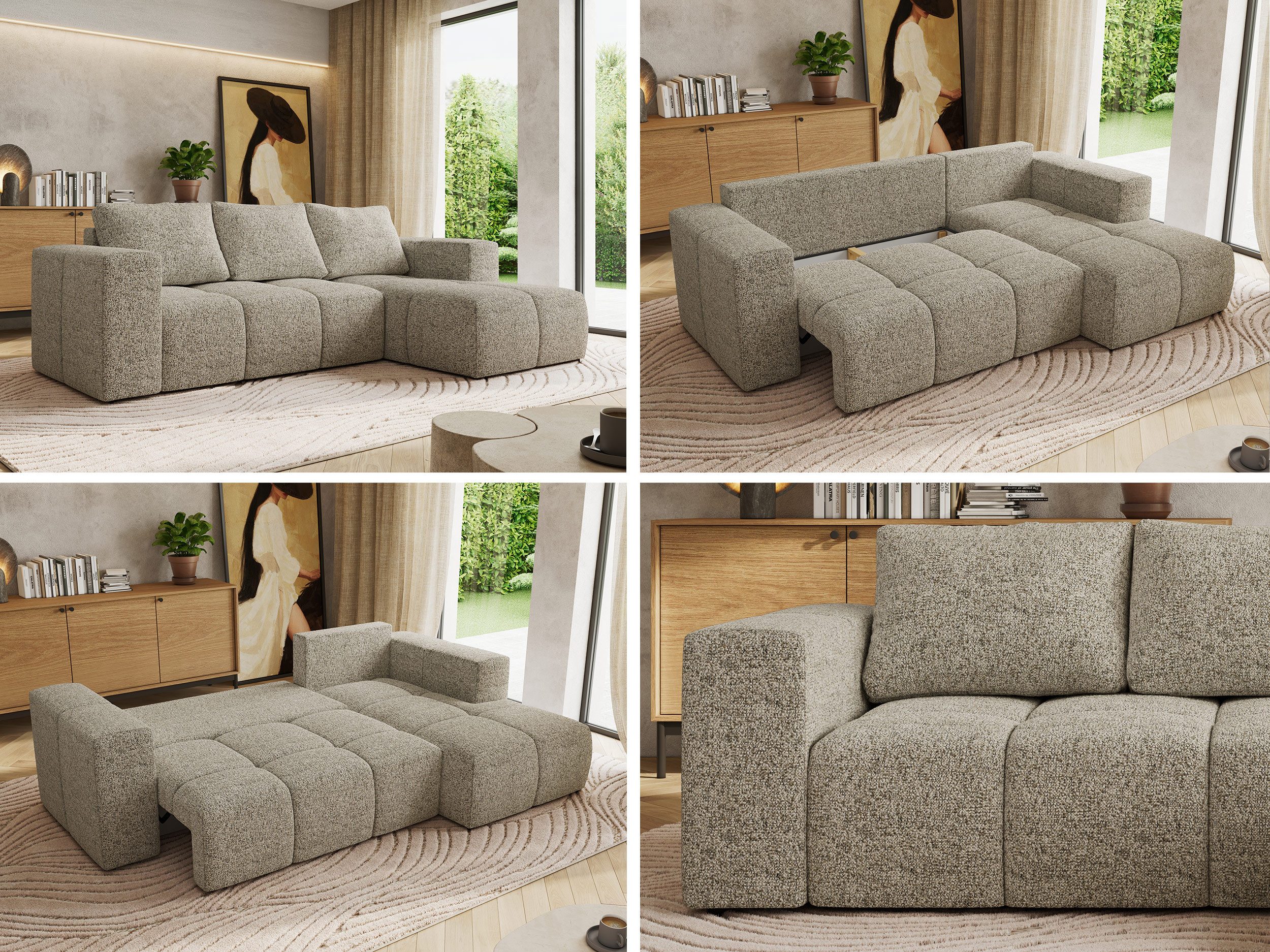 MKS MÖBEL Ecksofa MONIVA, Set, Gepolsterte Eckcouch, Wellenfedern, HR35-Schaum, L-form, Schlaffunktion, Bettkasten