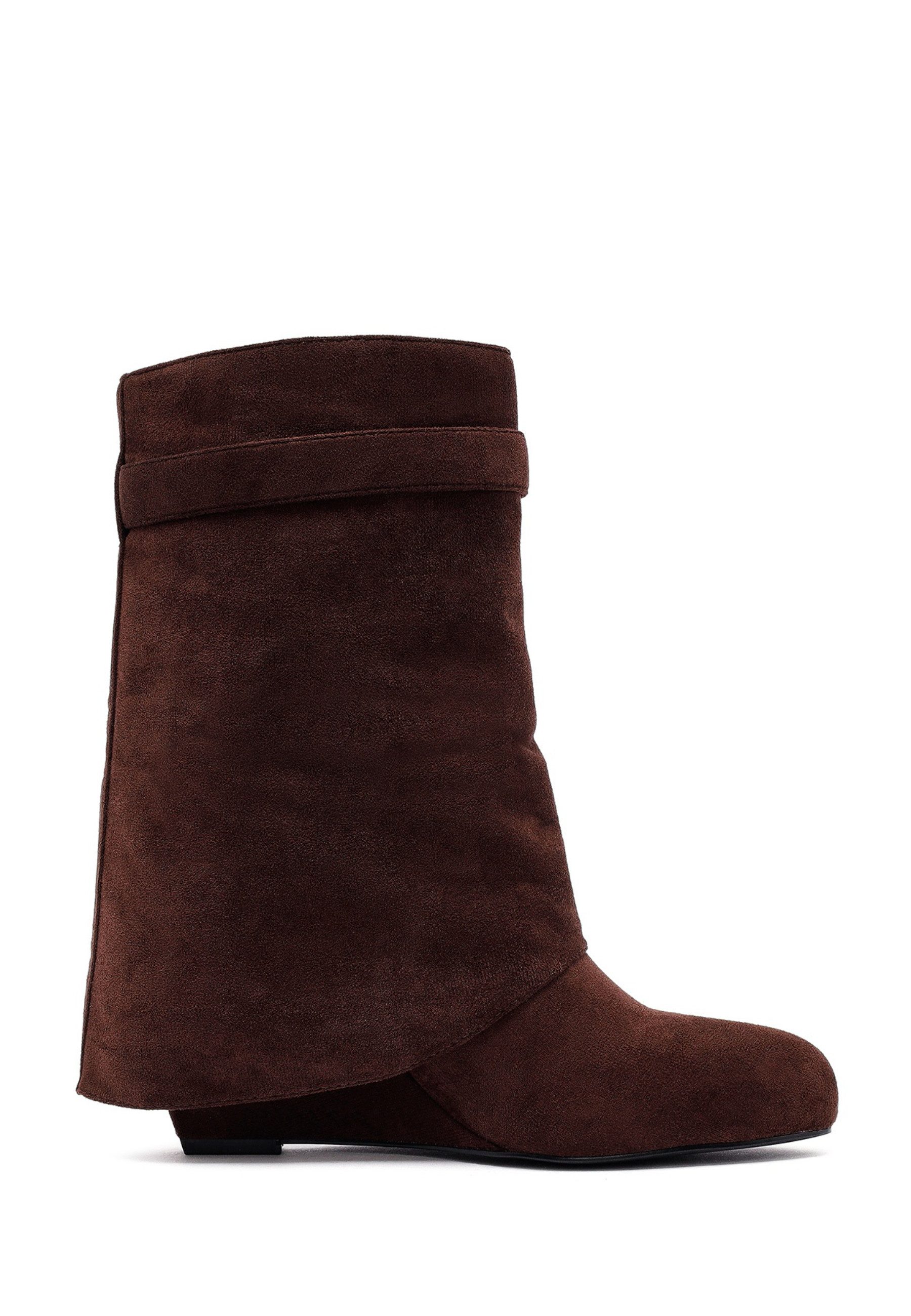 Derimod Keilabsatz-Stiefeletten aus Kunstvelours Ankleboots Lederfutter, TPU Sohle, Absatz 7 cm