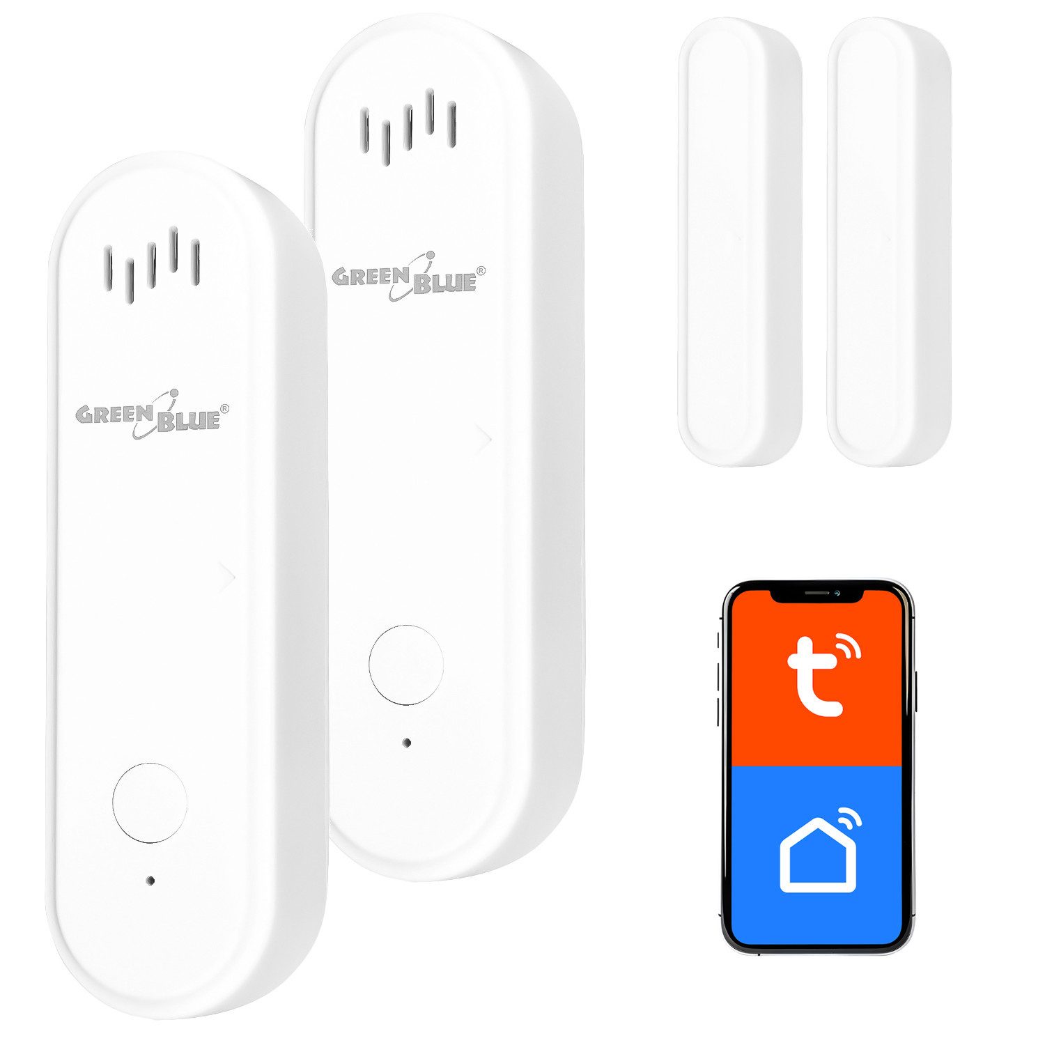GreenBlue Sensor GB478 WiFi-Sensor zur Erkennung von Tür- und Fensteröffnungen, (2-St), Drahtloser Reed-Schalter Tuya-Smart-Alarmsystem