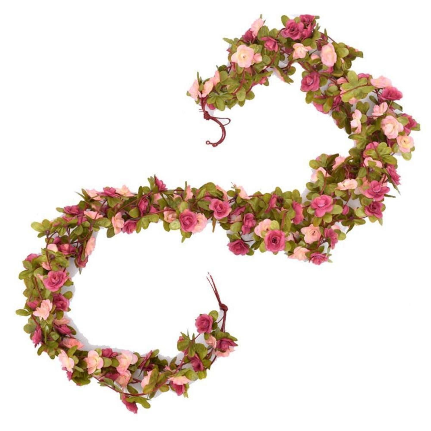 Kunstgirlande Künstliche Rosengirlande 2.4m Rosa 2 Stück, LuxusKollektion, Höhe 10 cm