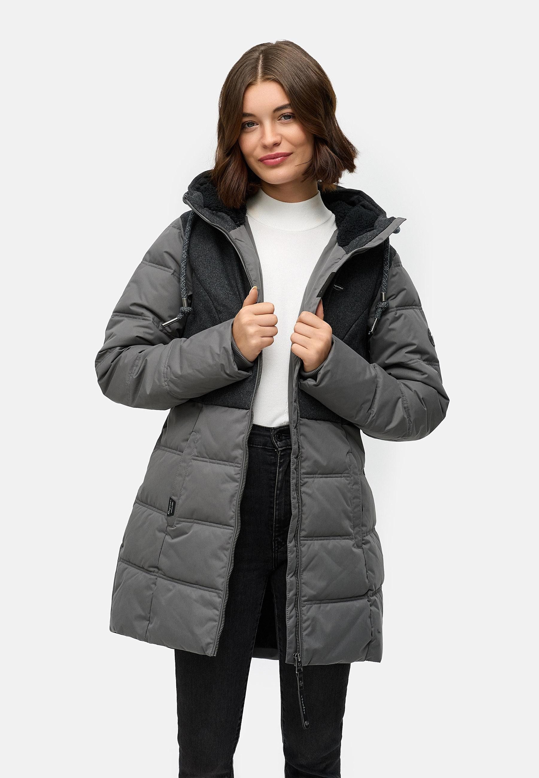 Ragwear Winterjacke Ashani Block Intl. stylischer Winterparka mit gefütterter Kapuze
