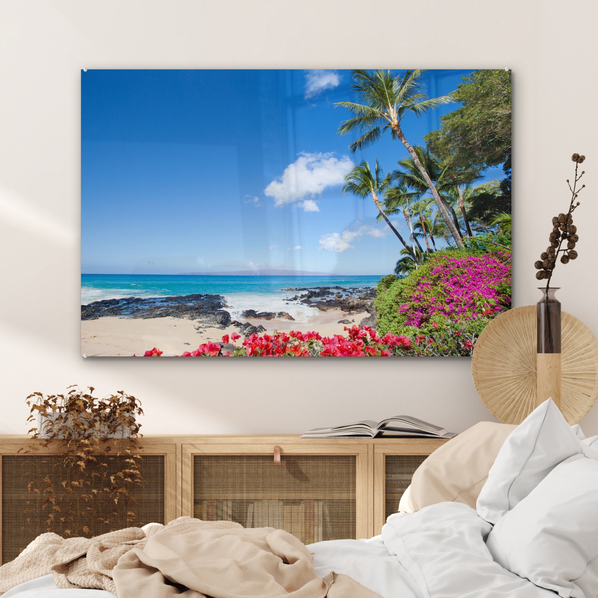 MuchoWow Acrylglasbild Bunte Blumen & Wohnzimmer tropischen (1 der auf Insel Maui, St), Acrylglasbilder Schlafzimmer