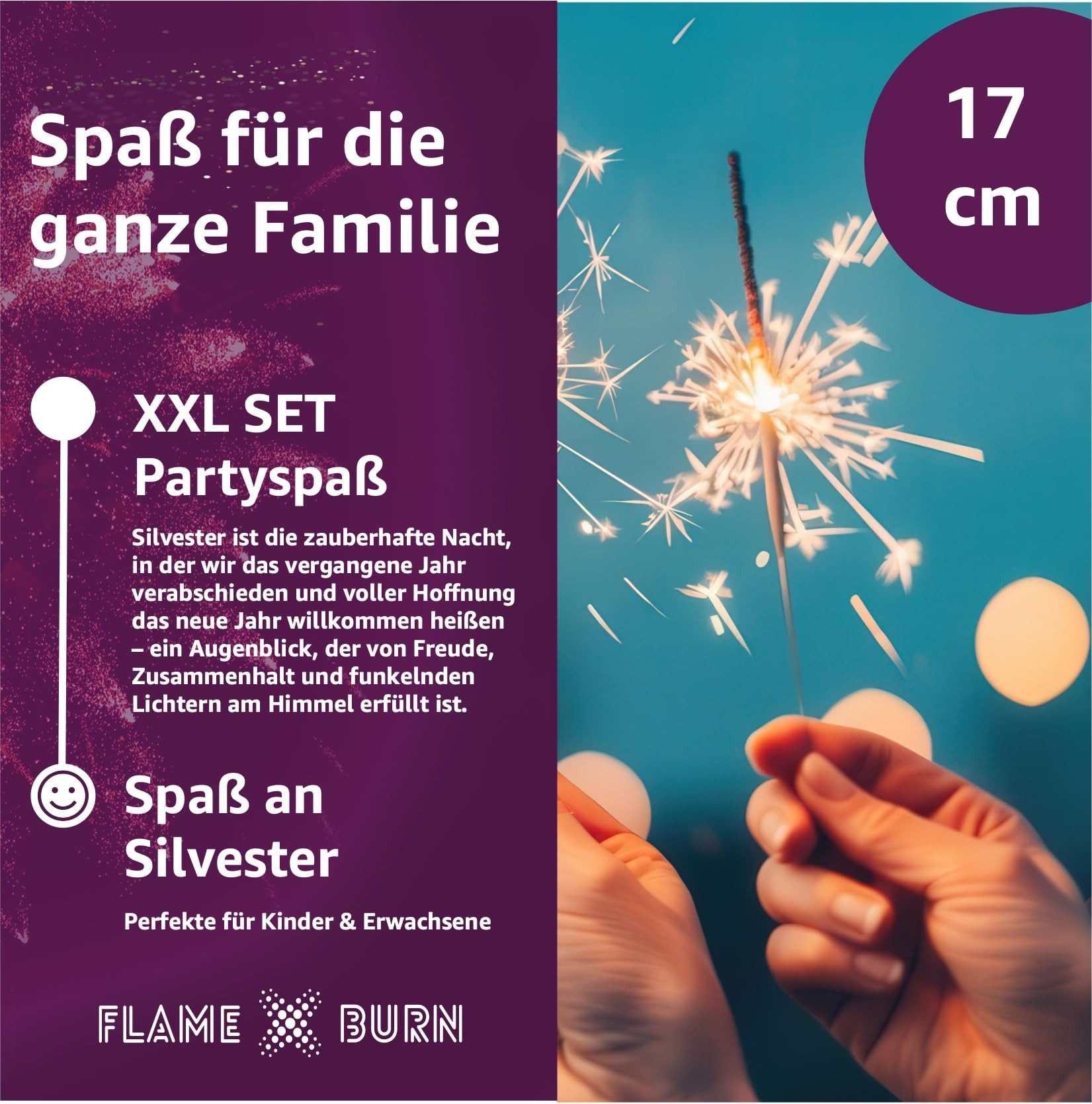 FlameXBurn Geburtstagskerze Wunderkerzen/Sternspritzer - 17 cm - Jugendfeuerwerk - Feuerwerk (Packung, 400-tlg)