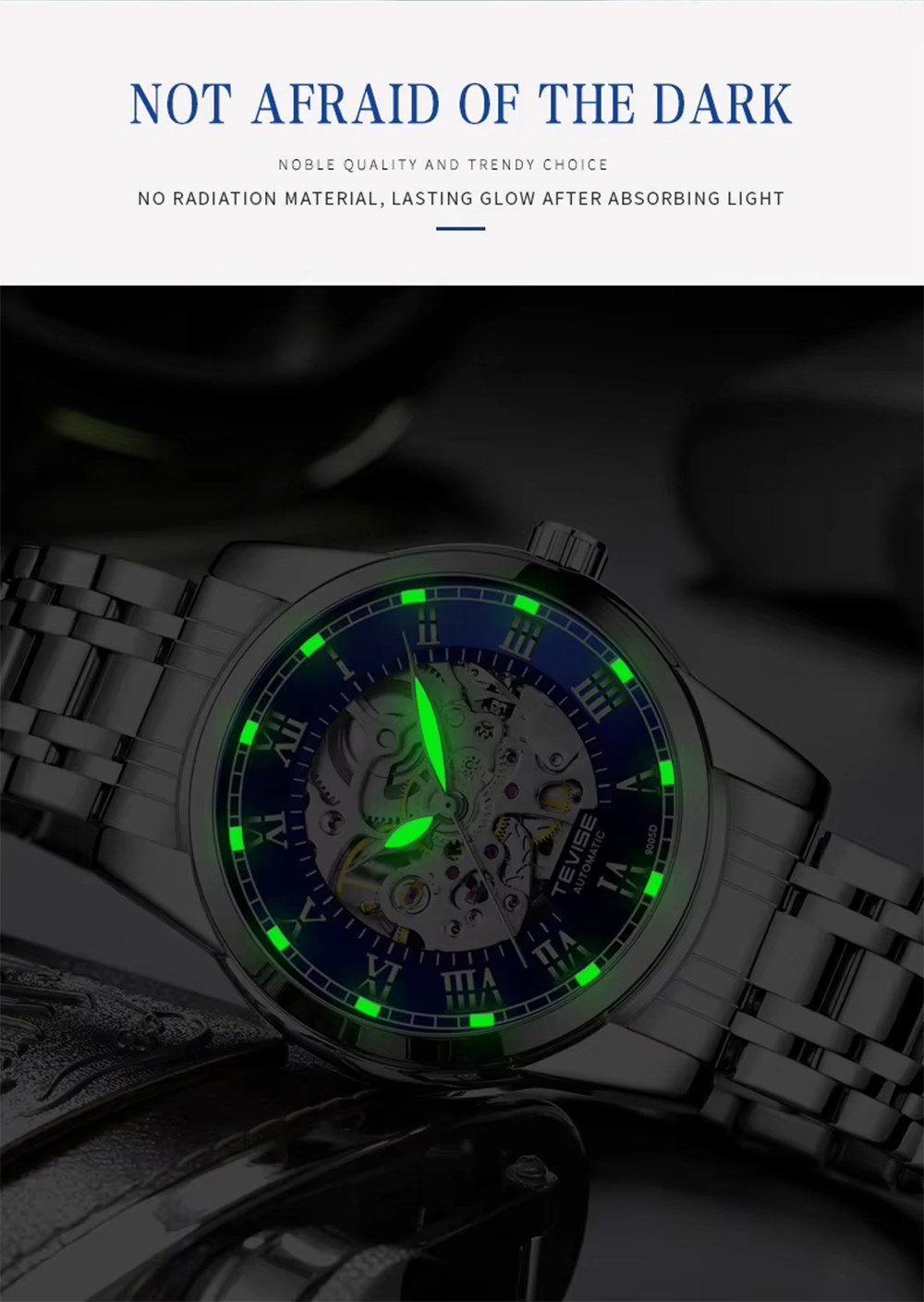 MOPUEA Mechanische Uhr Quarzuhr Automatische Armbanduhr römische Zahl Herren Skelett, (Dreidimensionales Felgendesign Fashion, Wasserdicht & Kratzfest, 1-tlg., Automatikuhr für Herren, 3D-Skelett-Design), schwarz, Edelstahl, 30 m wasserdicht, Nachtlicht