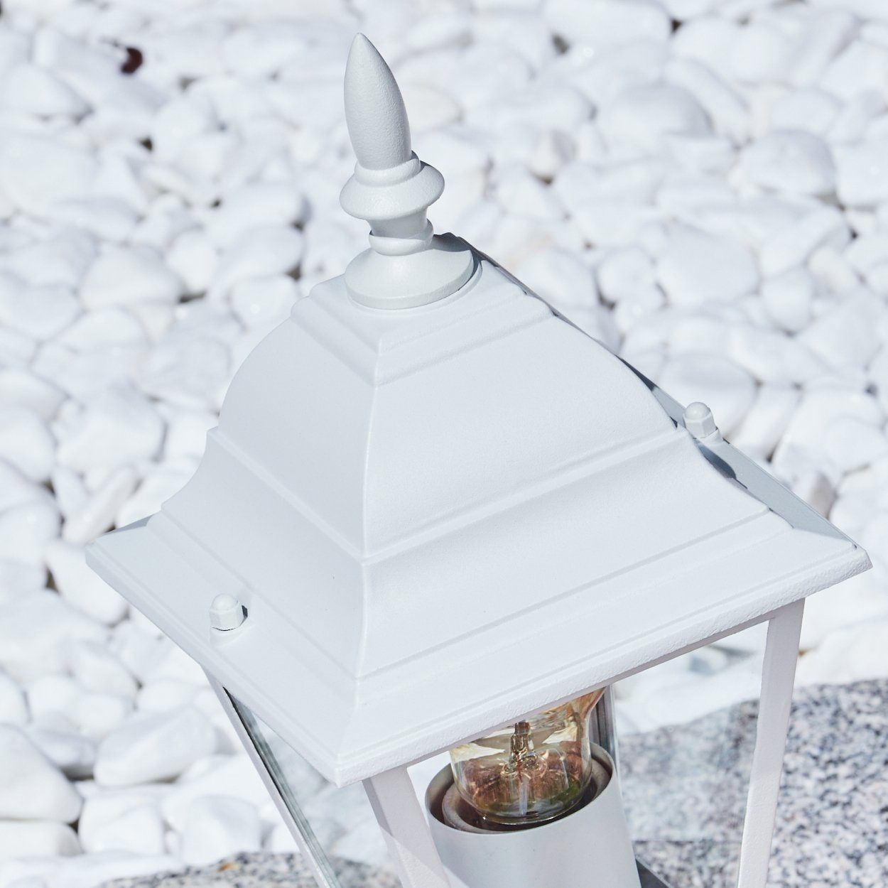 hofstein Pollerleuchte Sockelleuchte aus Metall/Glas in Weiß/Klar, ohne Leuchtmittel, Wegeleuchte, Gartenbeleuchtung IP44, 1x E27, ohne Leuchtmittel