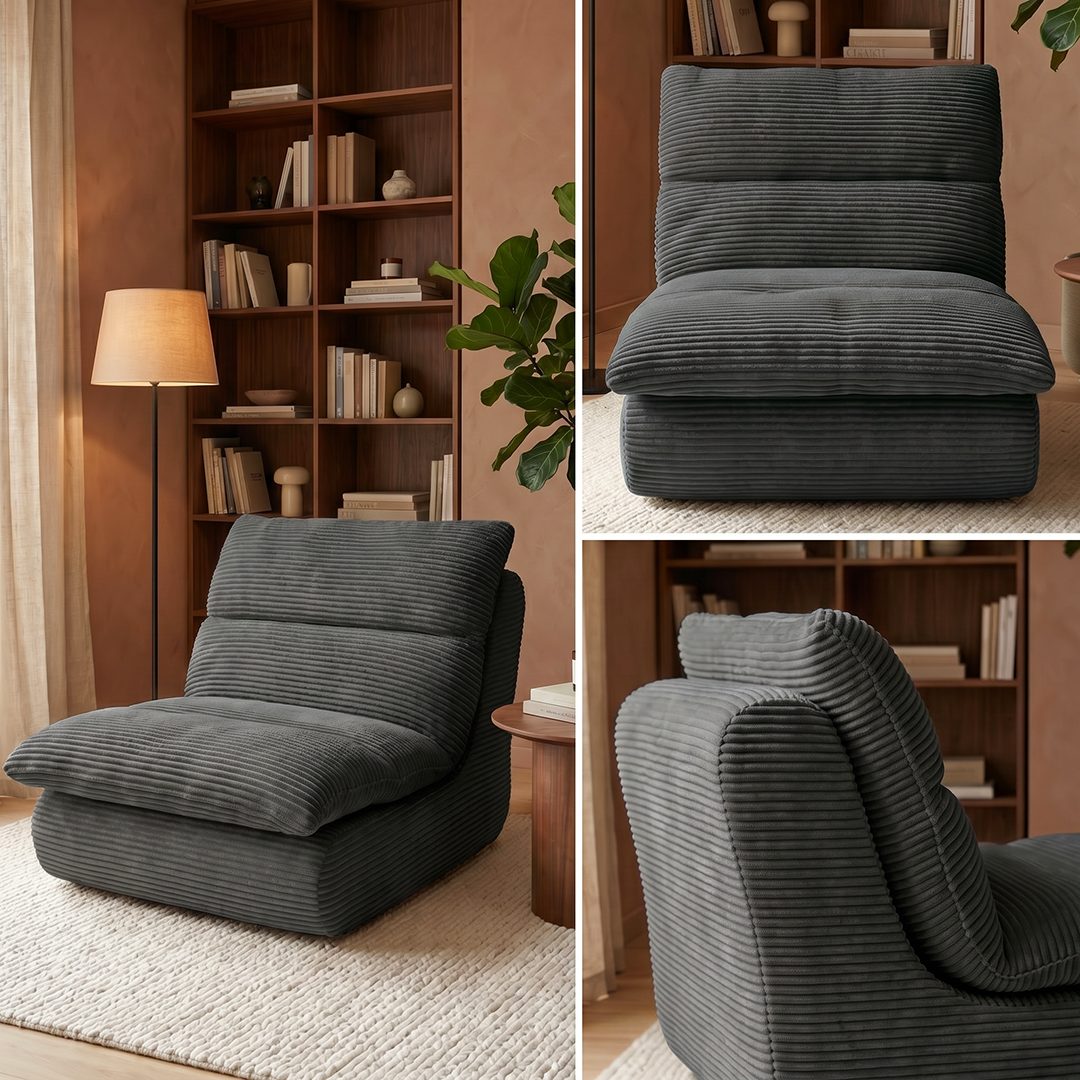 skølm Relaxsessel Sváfa aus Cord/Chenille, dick gepolsterter Vollschaumessel 11,5 cm (Cord, Dunkelgrau), vakuumiert – ohne Aufbau – Bild 5 von 5
