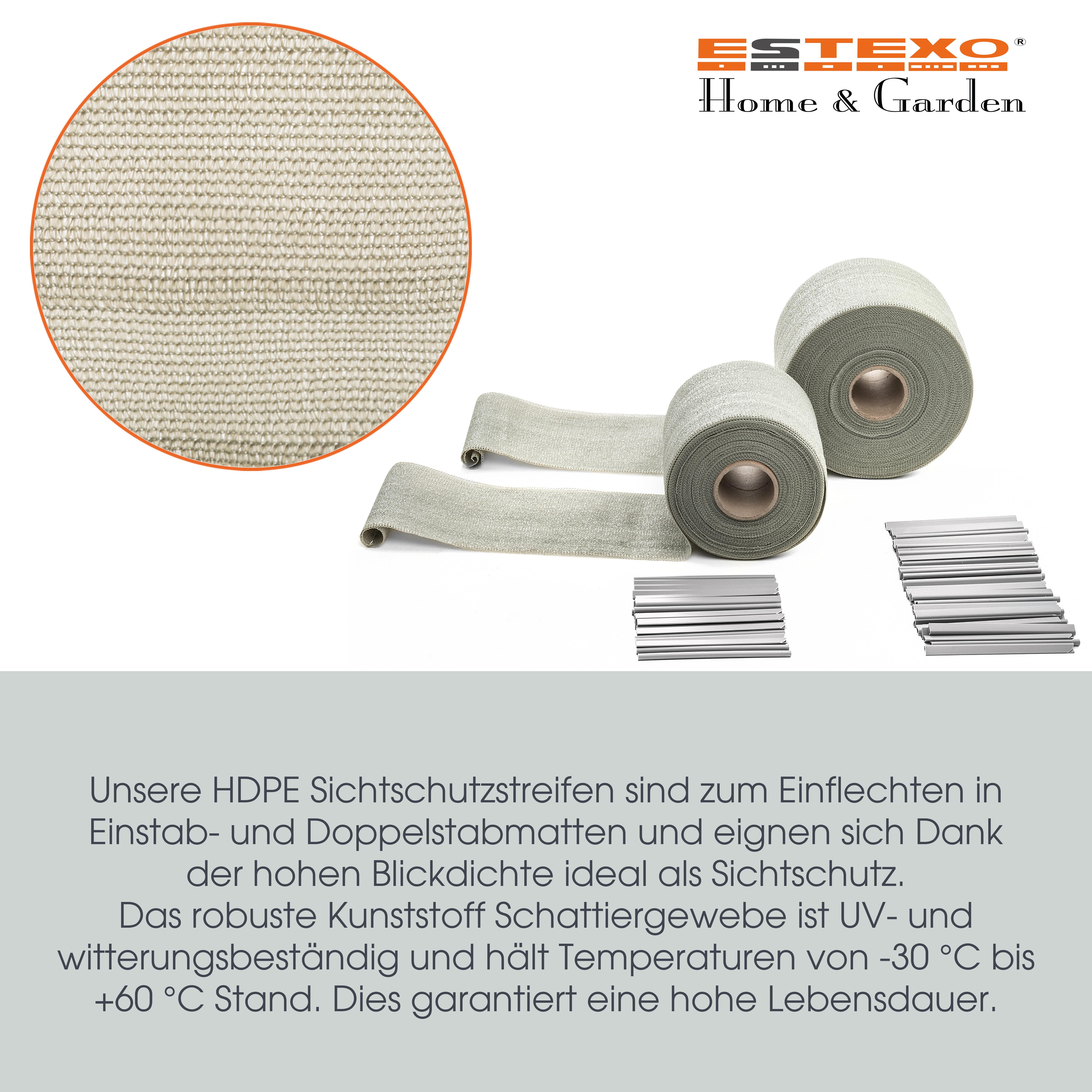 ESTEXO Sichtschutzstreifen Sichtschutz Garten 19cm x 35m Doppelstabmattenzaun HDPE grau