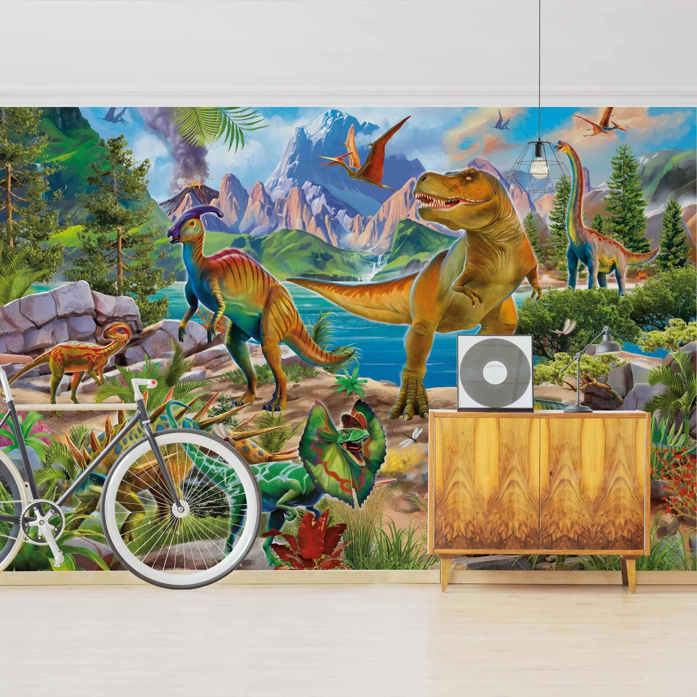 Bilderdepot24 Kindertapete Kinderzimmer T-Rex Parasaurolophus Kinder Wandde günstig online kaufen