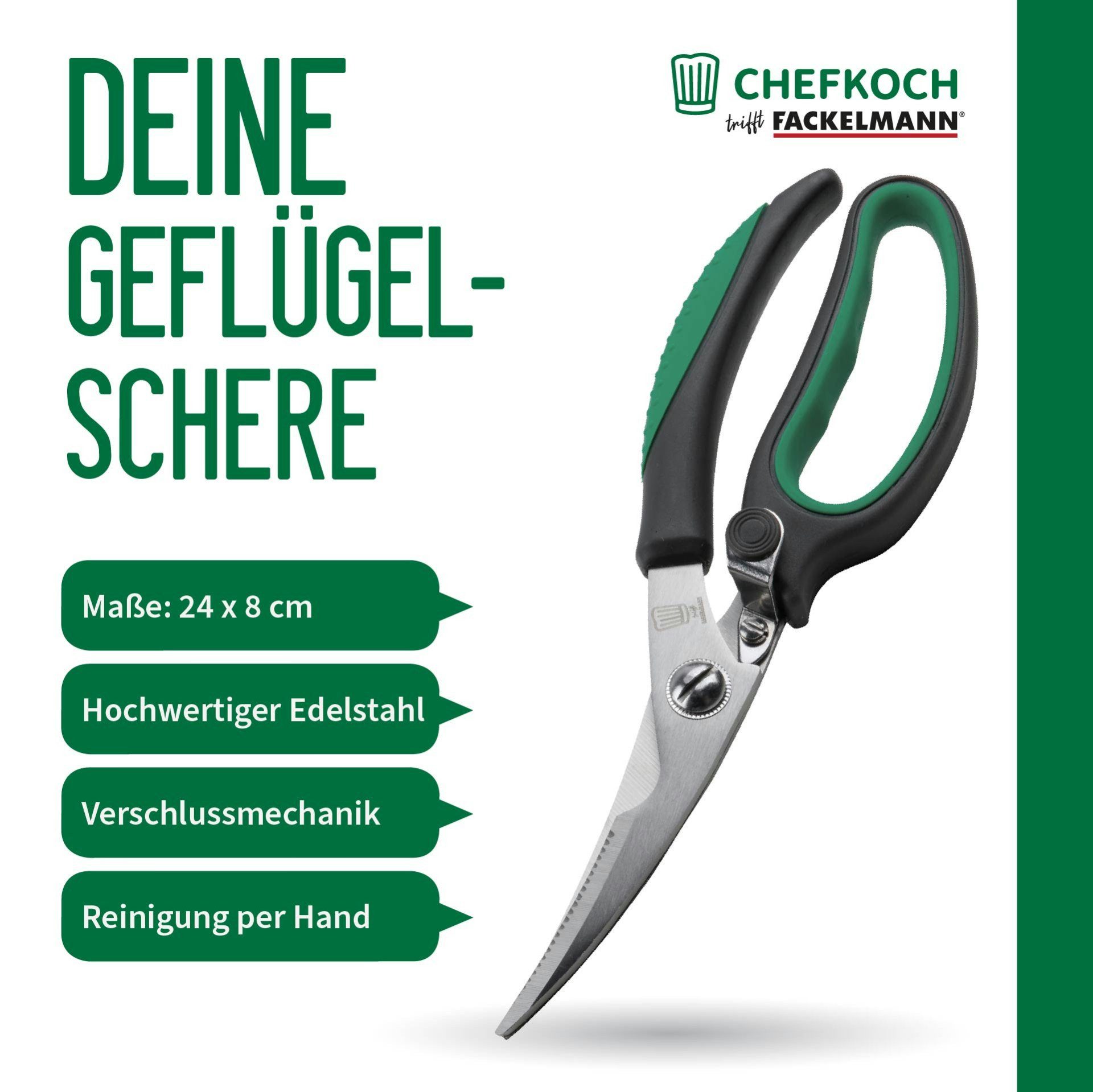 Chefkoch trifft Fackelmann Geflügelschere Geflügelschere aus Edelstahl – 235x75x25mm – Anti-Rutsch Griff