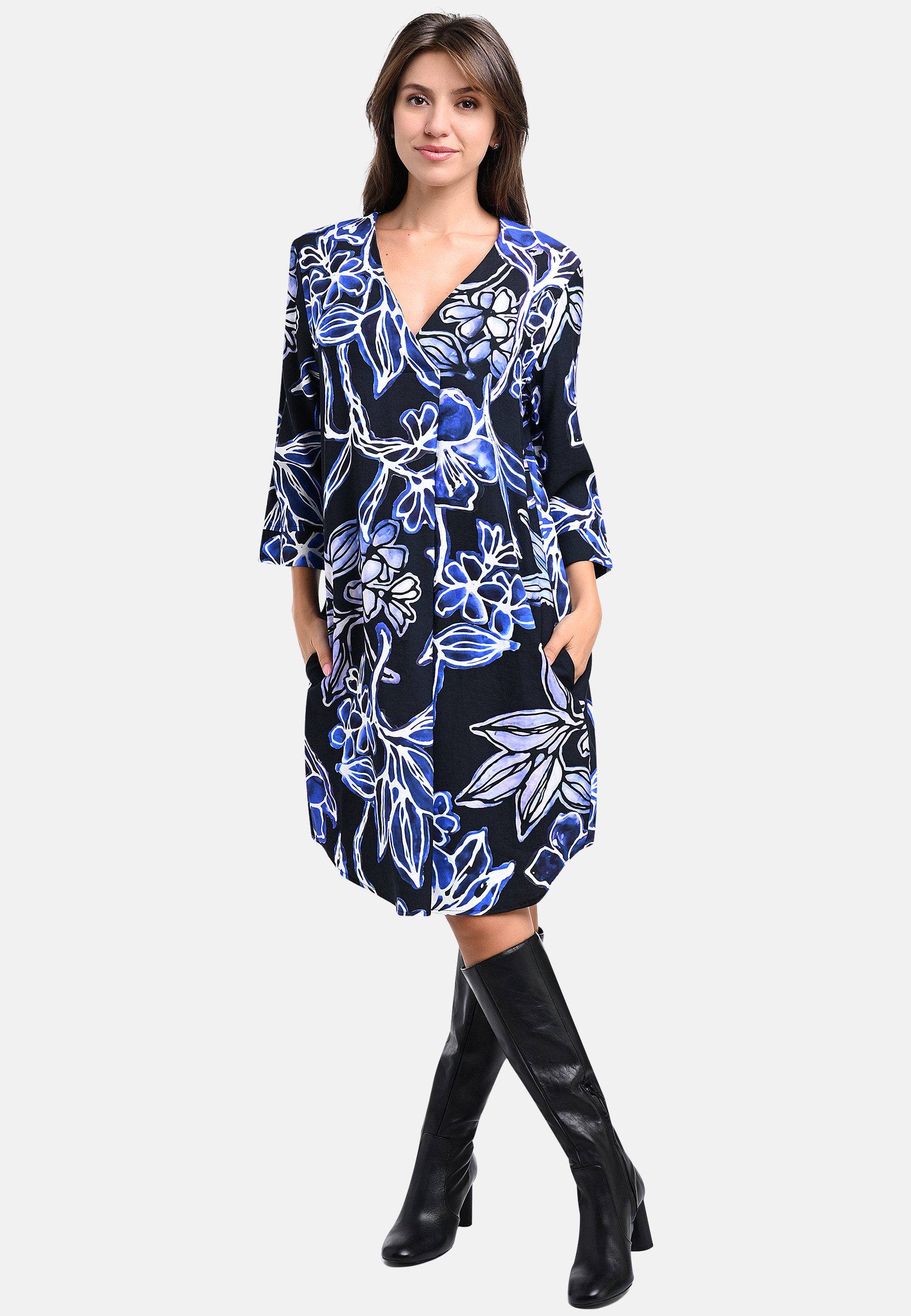BICALLA Midikleid Kleid mit Blumen-Print in Schwarz/Blau (1-tlg) günstig online kaufen