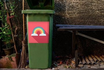 MuchoWow Wandsticker Childrens Illustration Regenbogen mit Wolken auf rosa Hintergrund (1 St), Mülleimer-aufkleber, Mülltonne, Sticker, Container, Abfalbehälter