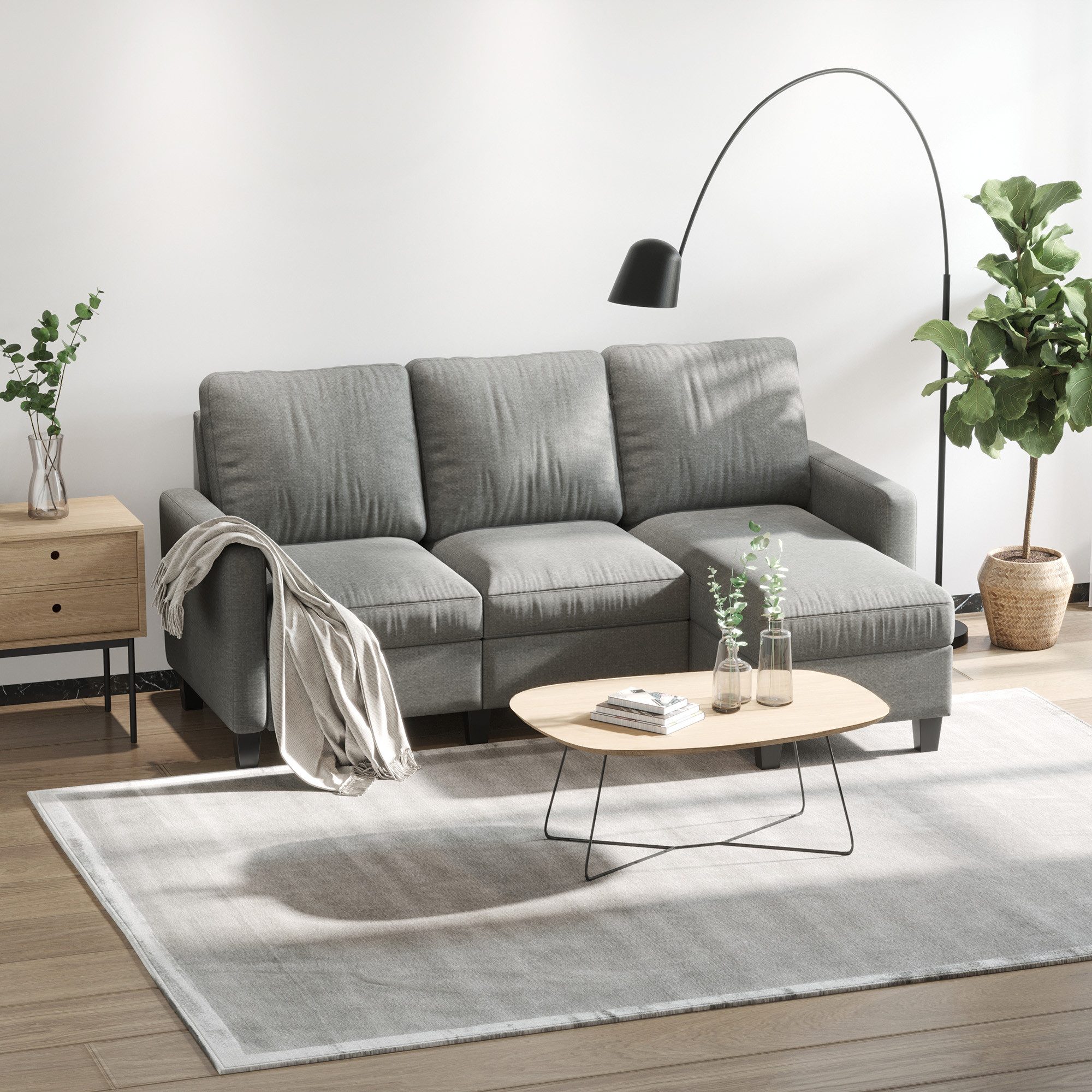 HOMCOM Ecksofa Ecksofa, Eckcouch in L-Form, Eckgarnitur, 3-Sitzer-Sofa 1 Te günstig online kaufen