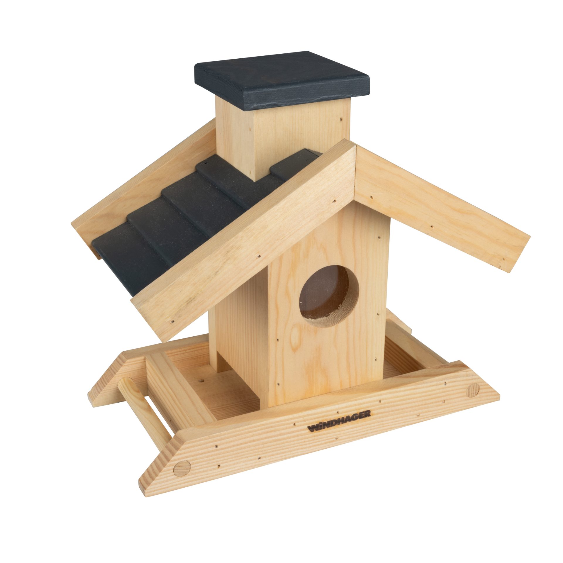 Windhager Vogelhaus Finca, Futterspender aus Kiefernholz, Futterstation mit Sitzstangen, Füllvolumen ca. 1,25 Liter