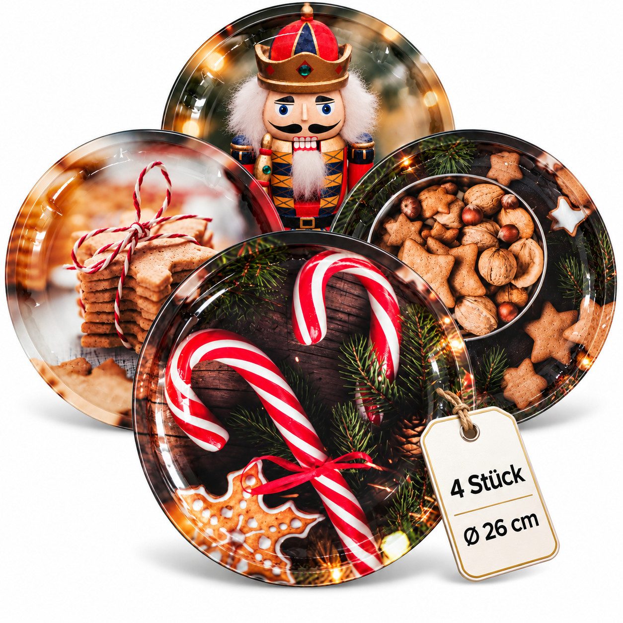 Annastore Gebäckteller Gebäckteller Weihnachten 4er-Set – Metallteller - Plätzchenteller, (4-tlg), Ø 26 cm