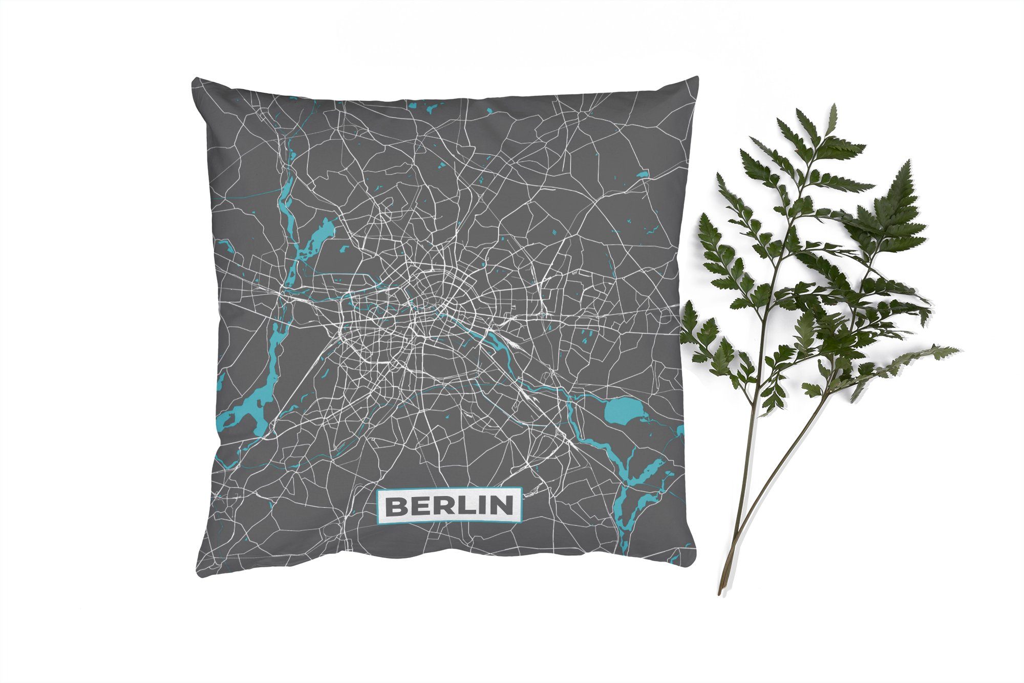 MuchoWow Dekokissen Deutschland - Blau - Berlin - Stadtplan - Karte, Zierkissen mit Füllung für Wohzimmer, Schlafzimmer, Deko, Sofakissen