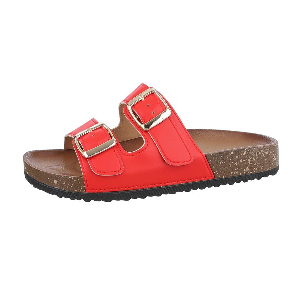 Ital-Design Damen Mules Freizeit Pantolette Flach Pantoletten in Rot