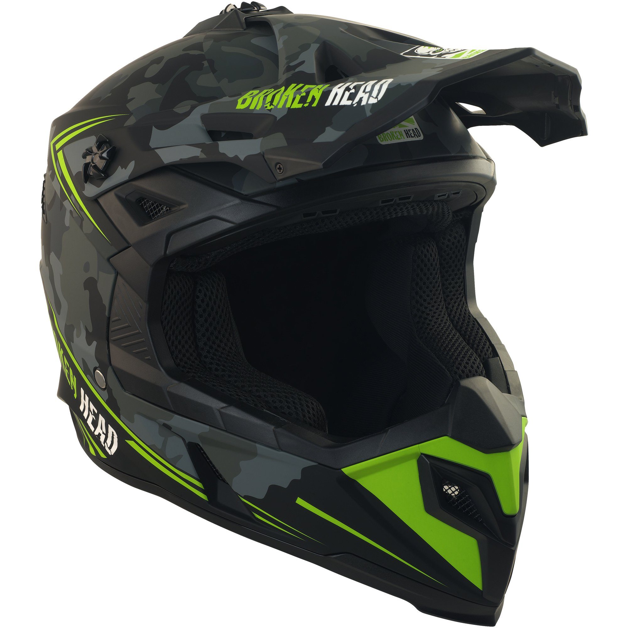 Motocrosshelm Squadron Rebelution Camouflage-Grau, mit Ratschen- und Doppel-D-Verschluss